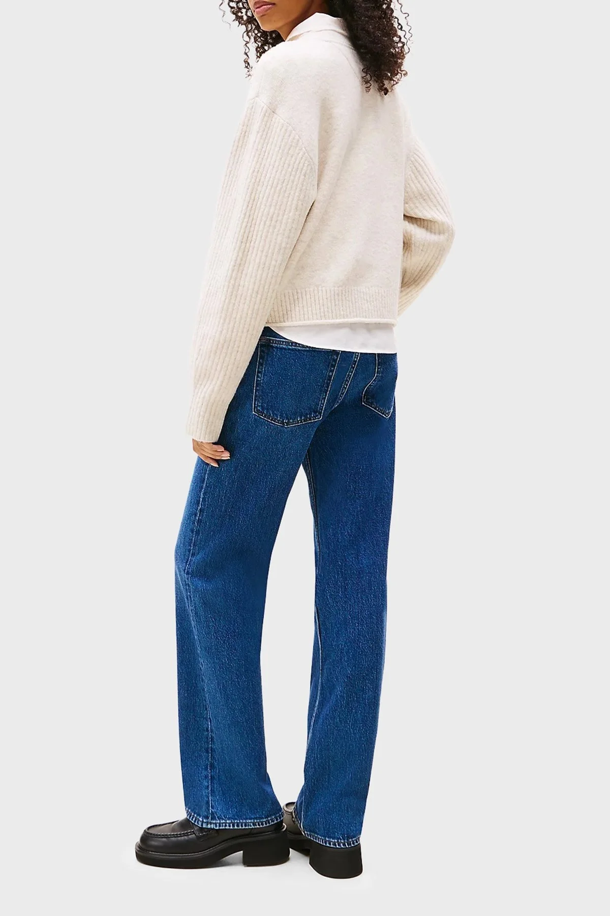 Tommy Jeans Logolu Yün Karışımlı Relaxed Fit Bisiklet Yaka Bayan Kazak DW0DW21782 AFN BEJ - 3