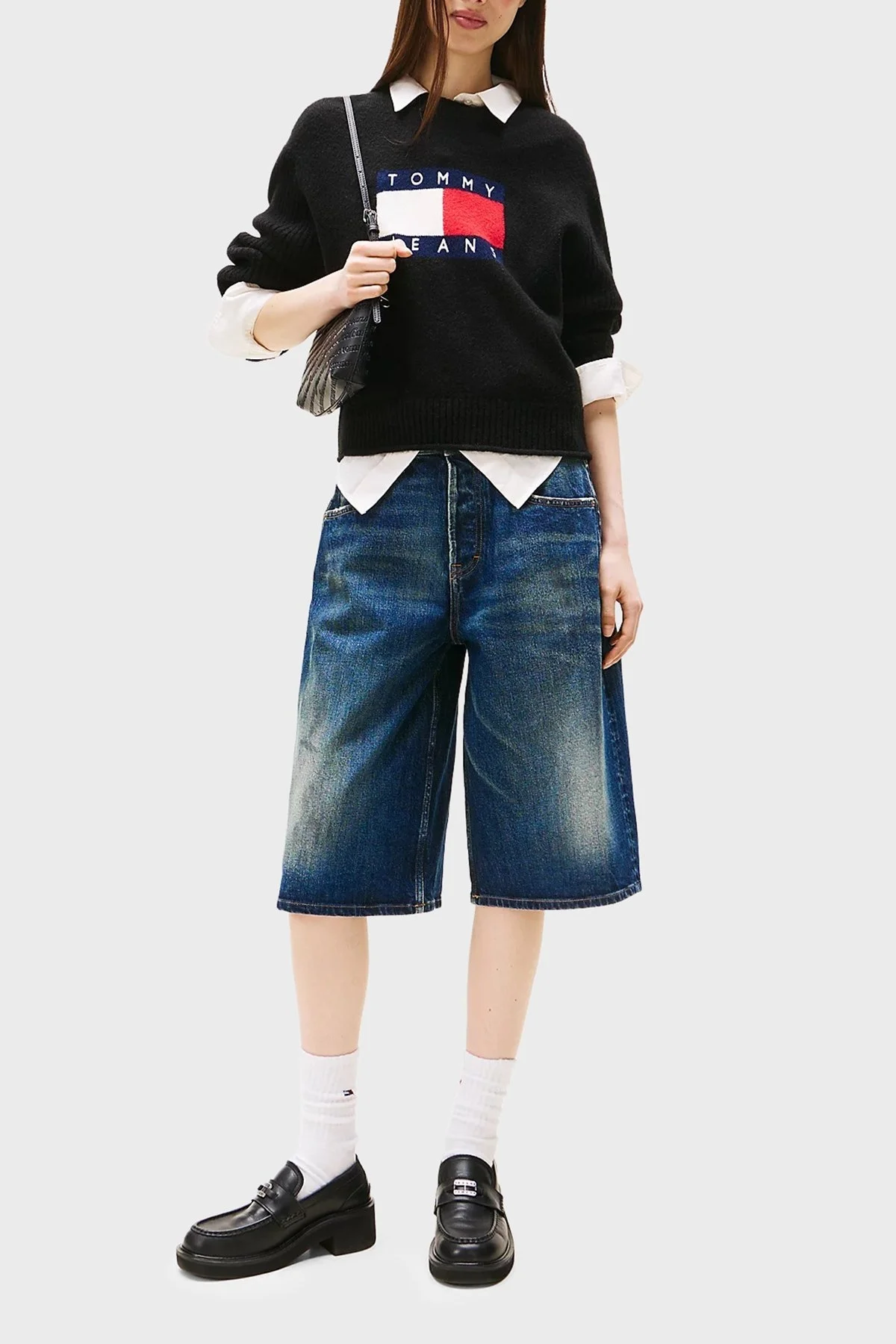 Tommy Jeans Logolu Yün Karışımlı Relaxed Fit Bisiklet Yaka Bayan Kazak DW0DW21782 HEV ANTRASİT - 2