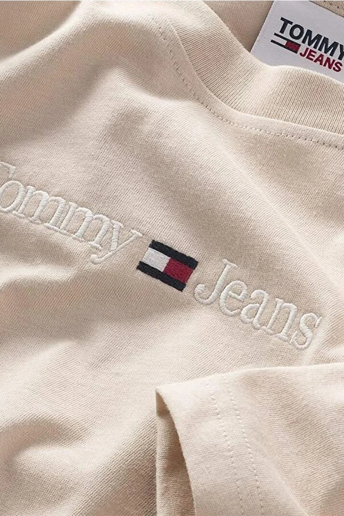 Tommy Jeans Organik Pamuklu Bisiklet Yaka Erkek T Shirt DM0DM14984 ACI BEJ - 3