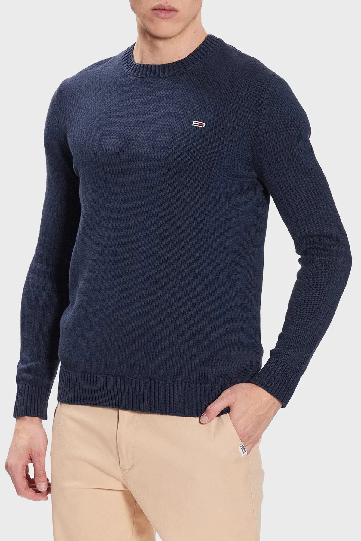 Tommy Jeans Organik Pamuklu Bisiklet Yaka Regular Fit Triko Erkek Kazak DM0DM11856 C87 LACİVERT - 1