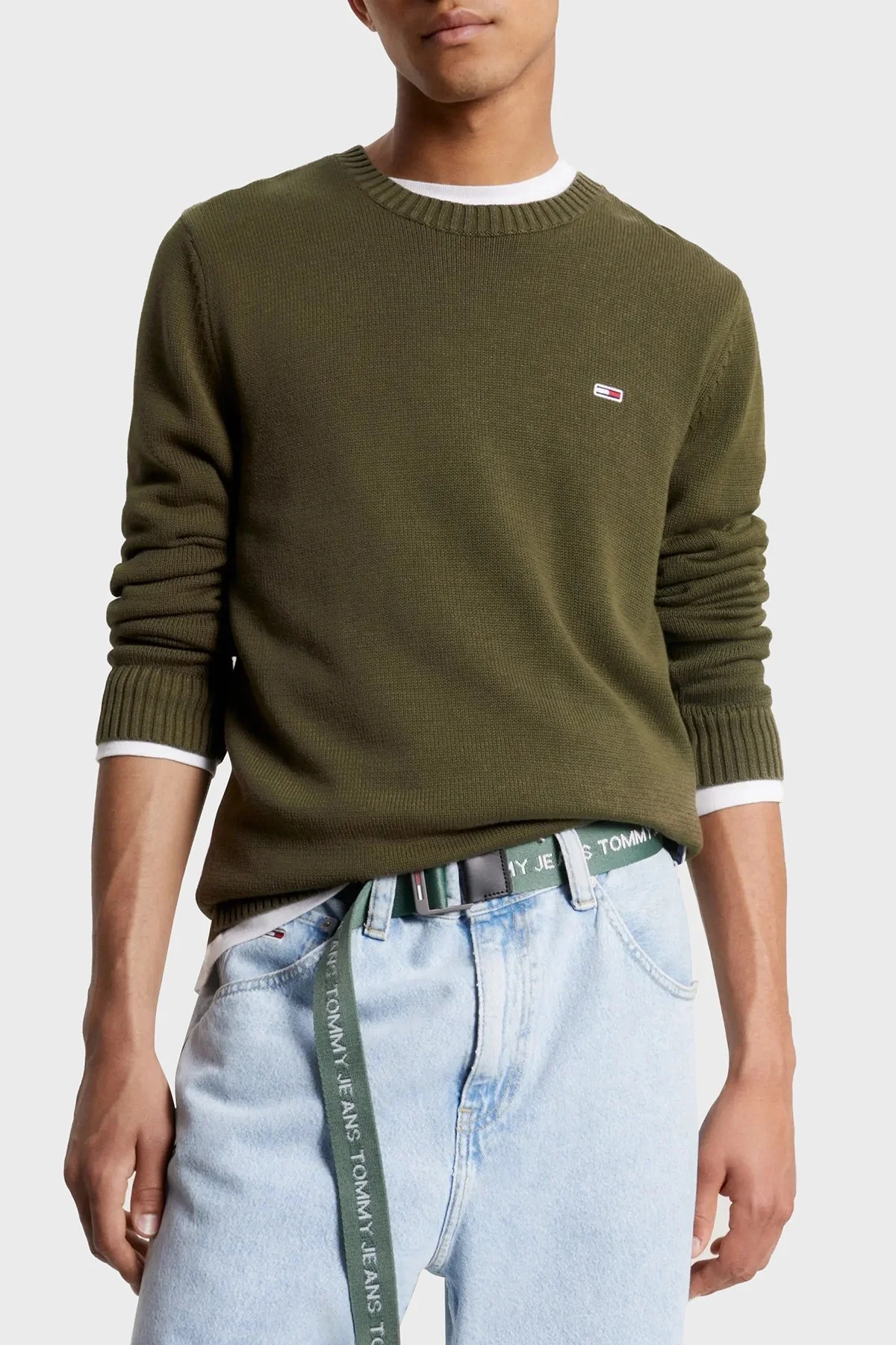 Tommy Jeans Organik Pamuklu Bisiklet Yaka Regular Fit Triko Erkek Sweat DM0DM11856 MR1 YEŞİL - 1