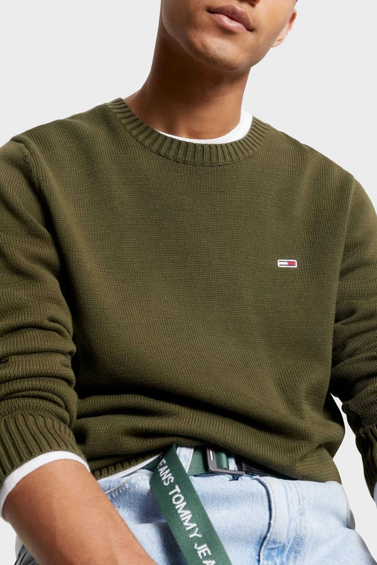 Tommy Jeans Organik Pamuklu Bisiklet Yaka Regular Fit Triko Erkek Sweat DM0DM11856 MR1 YEŞİL - 2