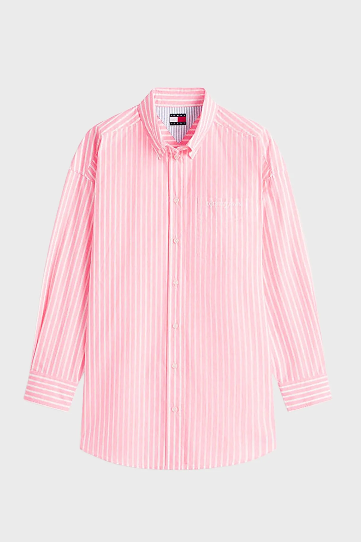 Tommy Jeans Pamuk Karışımlı Oversize Çizgili Poplin Bayan Gömlek DW0DW22218 0D2 PEMBE - 5