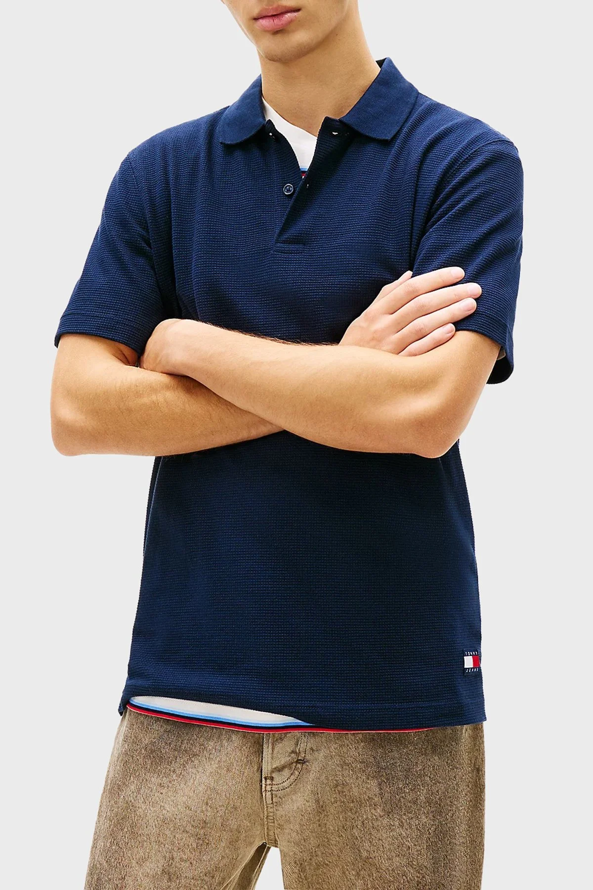 Tommy Jeans Pamuk Karışımlı Regular Fit Düğmeli Erkek Polo Yaka T Shirt DM0DM22703 C1G LACİVERT - 1