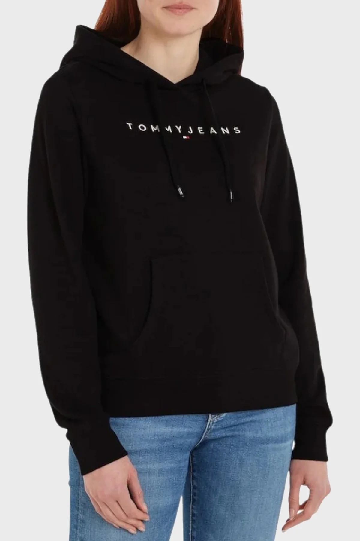 Tommy Jeans Pamuk Karışımlı Regular Fit Kapüşonlu Kanguru Cepli Logolu Bayan Sweat DW0DW17324 BDS SİYAH - 1