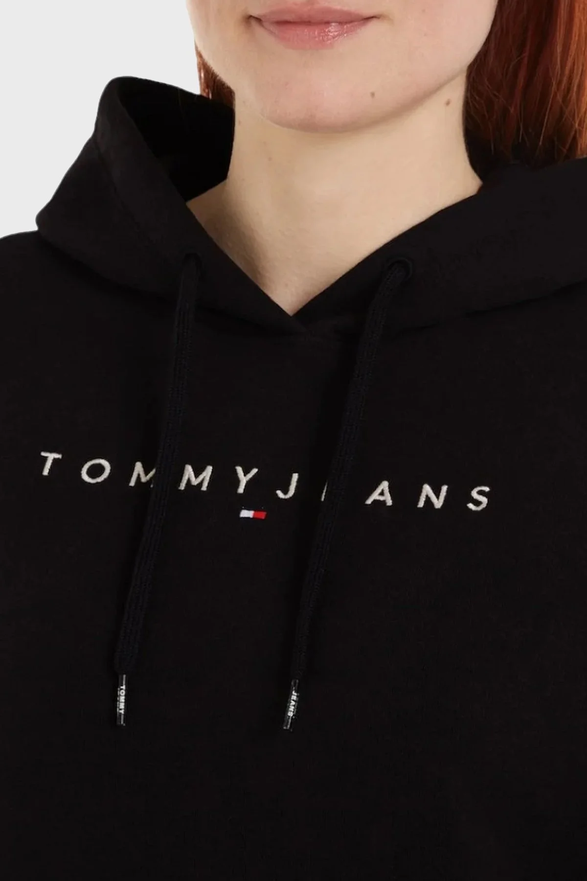 Tommy Jeans Pamuk Karışımlı Regular Fit Kapüşonlu Kanguru Cepli Logolu Bayan Sweat DW0DW17324 BDS SİYAH - 2