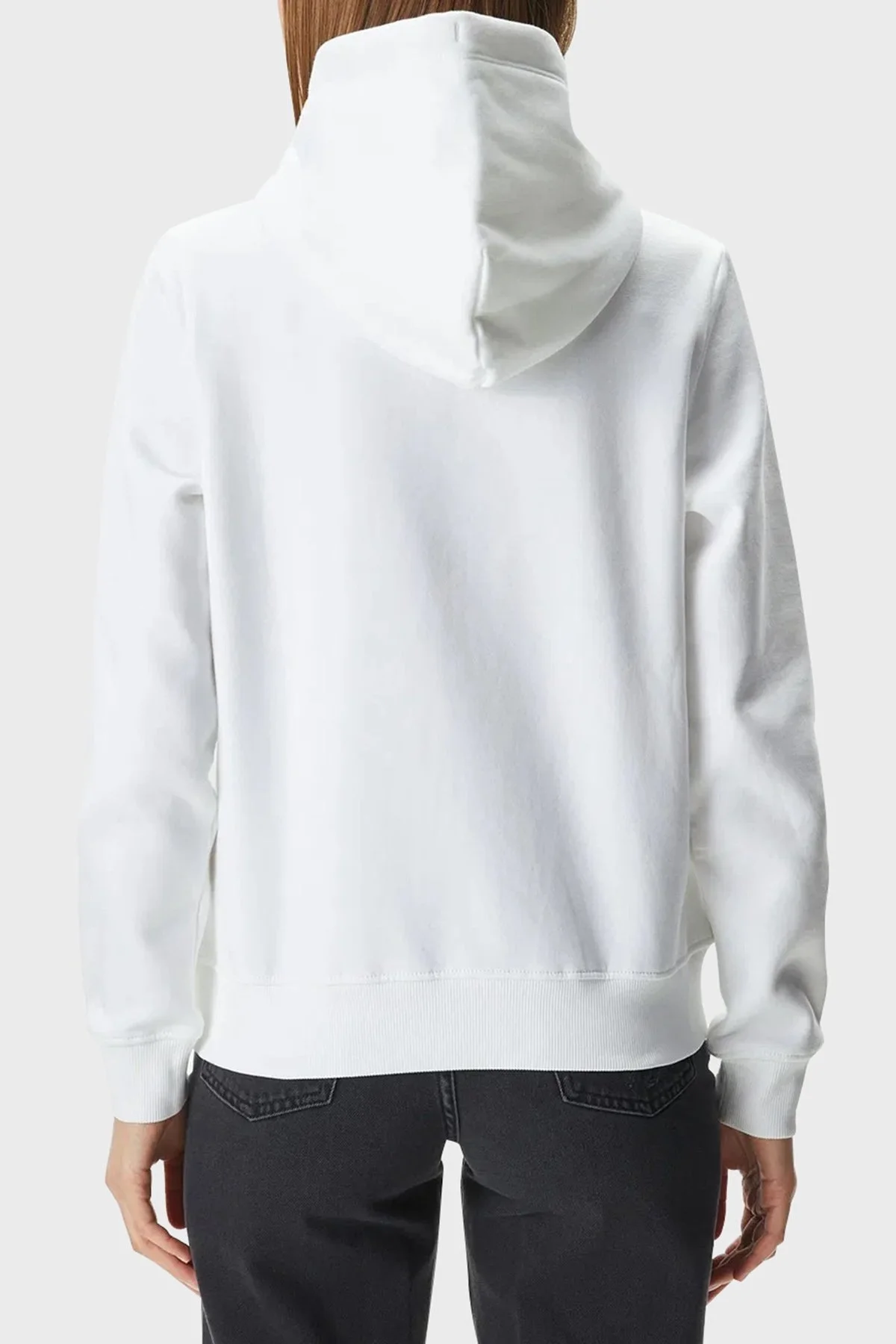 Tommy Jeans Pamuk Karışımlı Regular Fit Kapüşonlu Kanguru Cepli Logolu Bayan Sweat DW0DW17324 YBR BEYAZ - 8