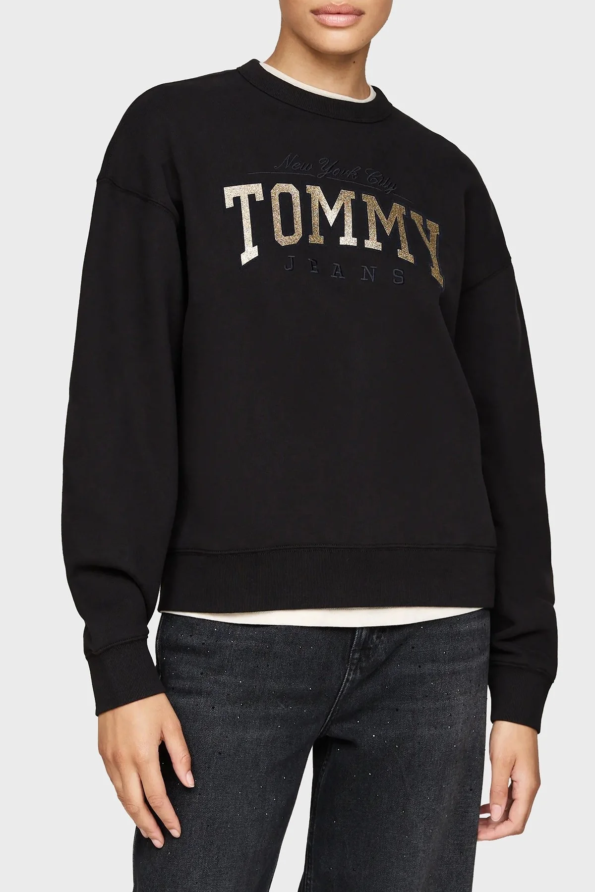 Tommy Jeans Pamuk Karışımlı Relaxed Fit Bisiklet Yaka Logolu Bayan Sweat DW0DW19845 BDS SİYAH - 6