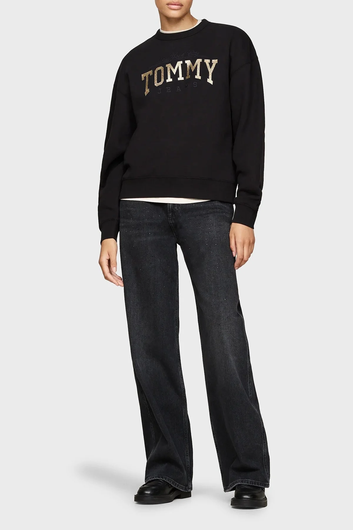 Tommy Jeans Pamuk Karışımlı Relaxed Fit Bisiklet Yaka Logolu Bayan Sweat DW0DW19845 BDS SİYAH - 7