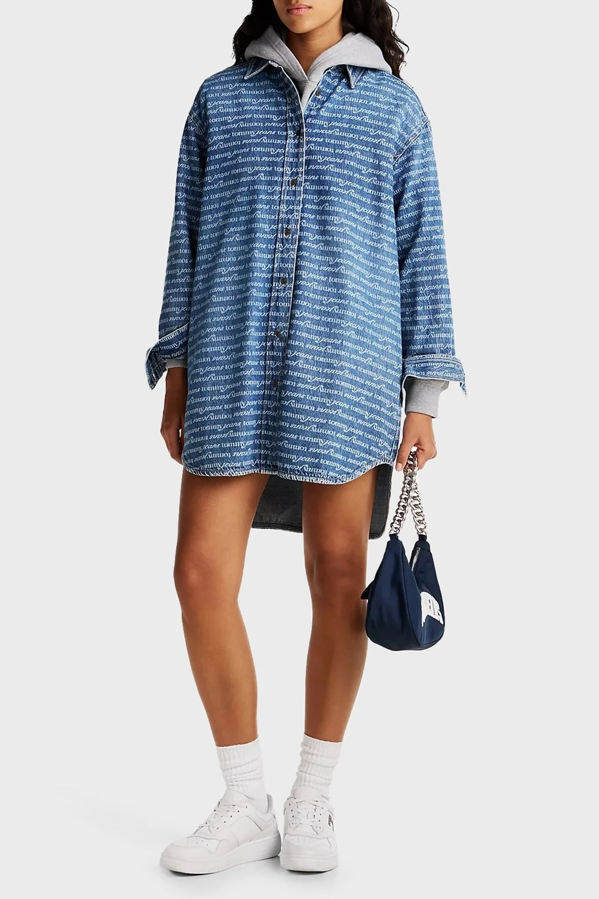 Tommy Jeans Pamuk Karışımlı Relaxed Fit Logolu Mini Kot Bayan Elbise DW0DW19790 1BK LACİVERT - 1