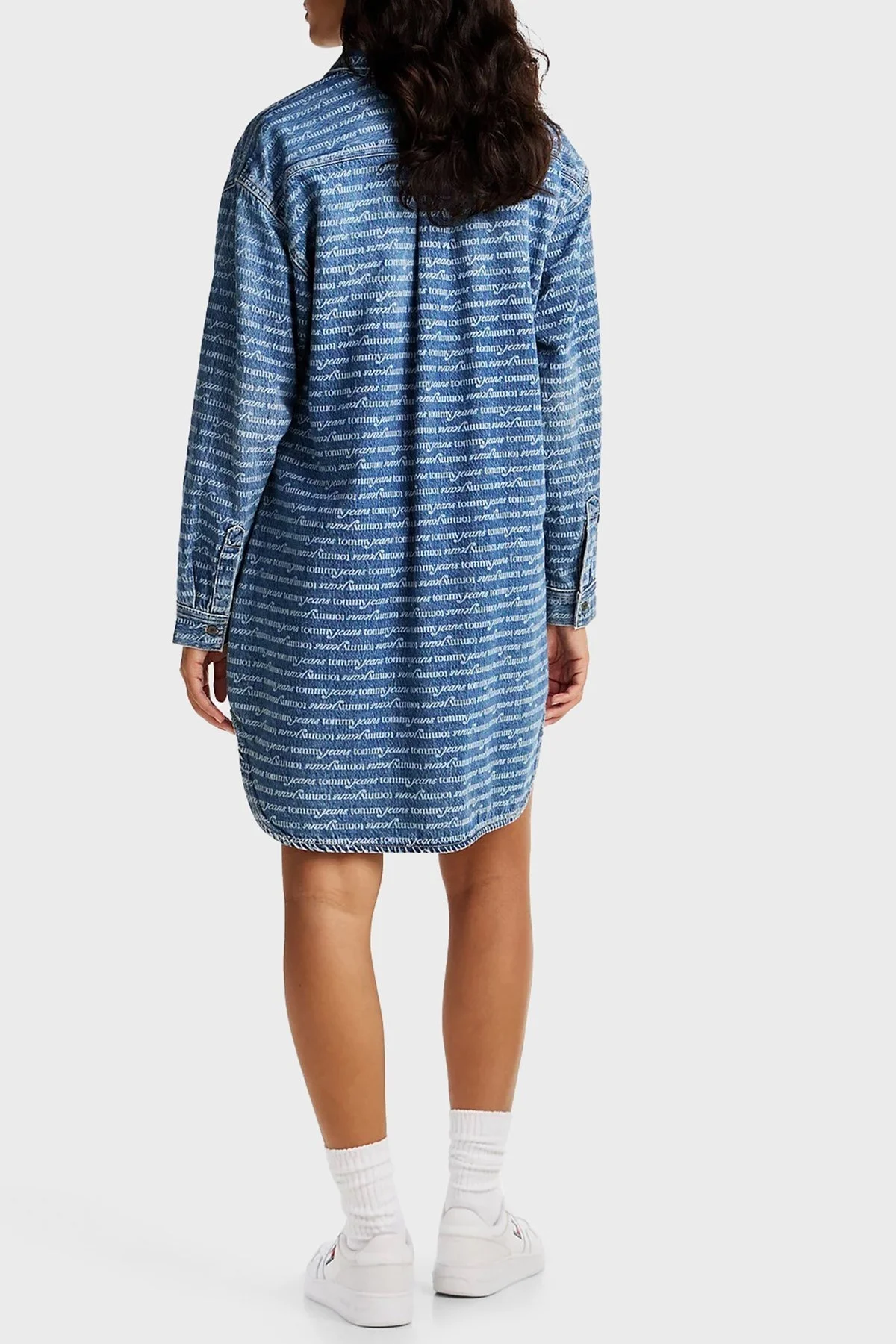 Tommy Jeans Pamuk Karışımlı Relaxed Fit Logolu Mini Kot Bayan Elbise DW0DW19790 1BK LACİVERT - 2
