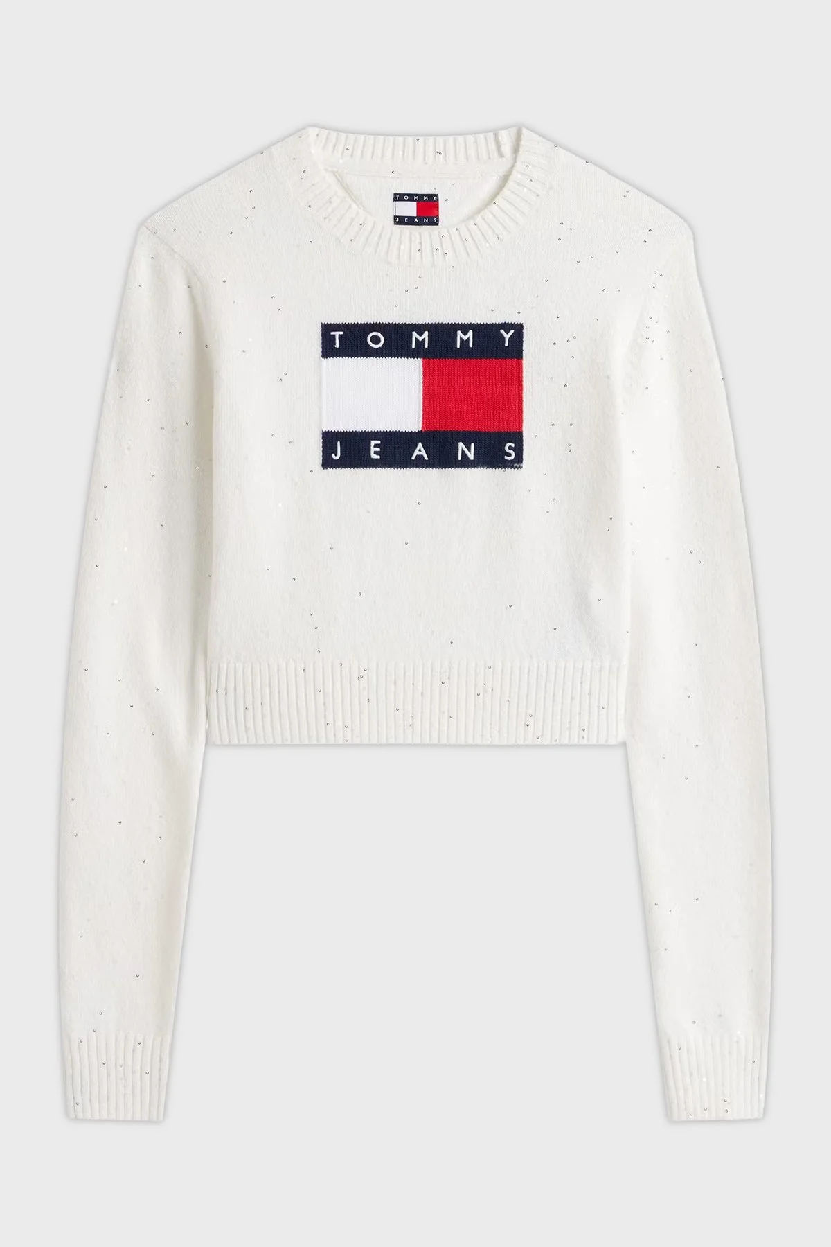 Tommy Jeans Pamuk Karışımlı Slim Fit Bisiklet Yaka Pul Detaylı Kadın Kazak DW0DW21690 YBH BEYAZ - 5