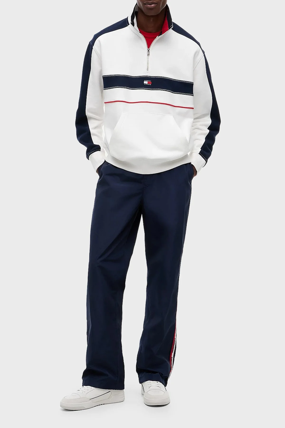Tommy Jeans Pamuk Regular Fit Yarım Fermuarlı Dik Yaka Erkek Sweat DM0DM23244 YBL Beyaz - 2