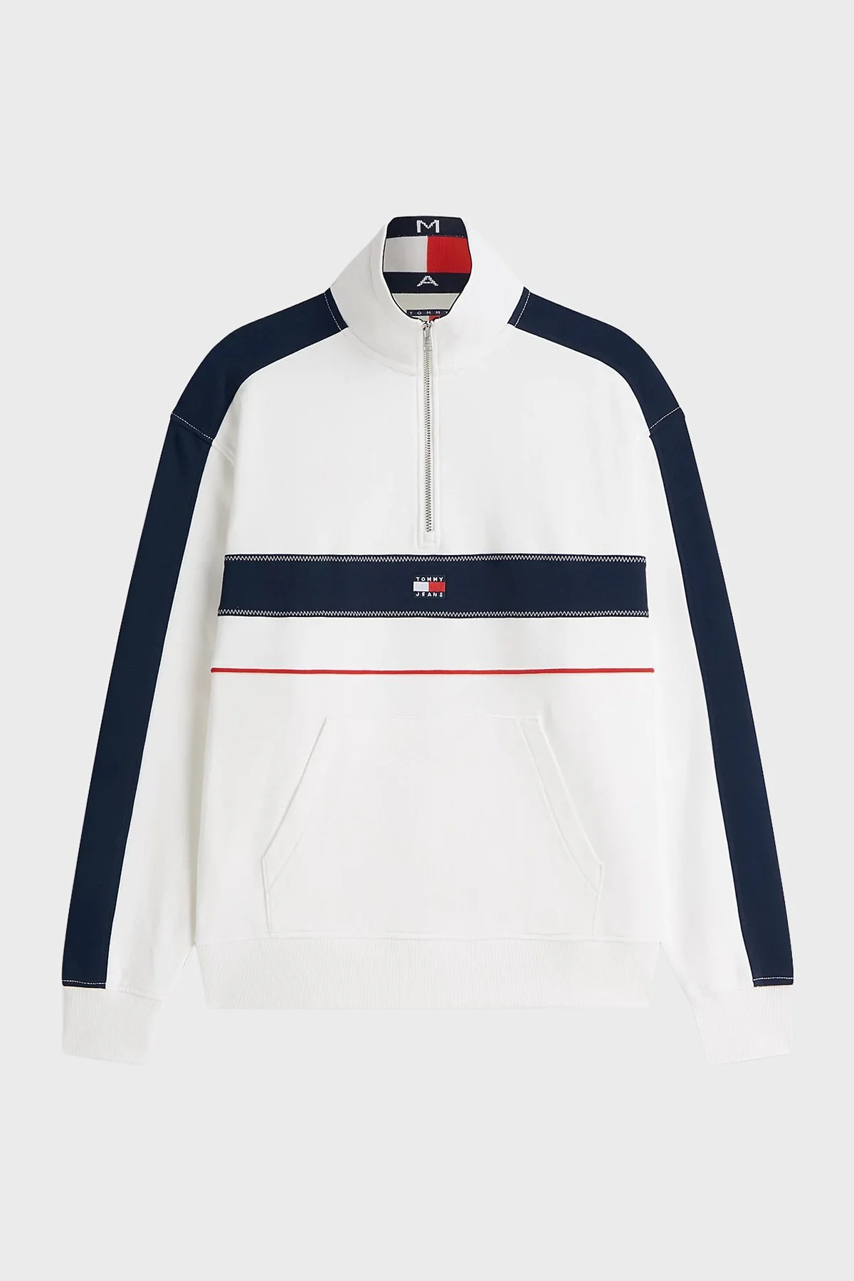 Tommy Jeans Pamuk Regular Fit Yarım Fermuarlı Dik Yaka Erkek Sweat DM0DM23244 YBL Beyaz - 5