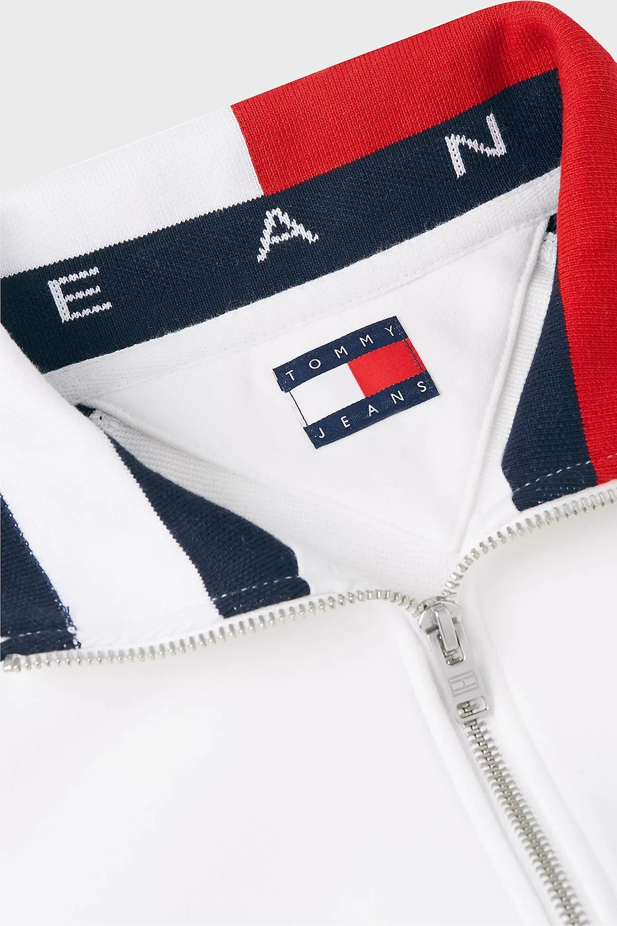 Tommy Jeans Pamuk Regular Fit Yarım Fermuarlı Dik Yaka Erkek Sweat DM0DM23244 YBL Beyaz - 6