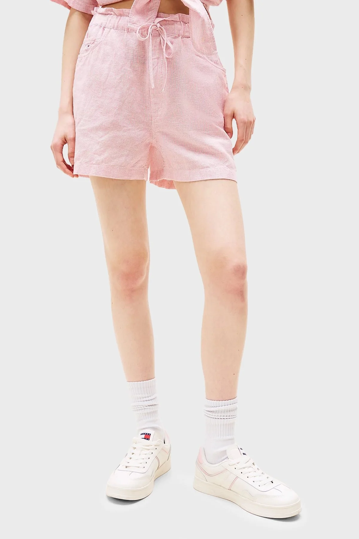 Tommy Jeans Pamuk ve Keten Karışımlı Regular Fit Normal Bel Mini Bayan Short DW0DW20360 TH3 AÇIK PEMBE - 6