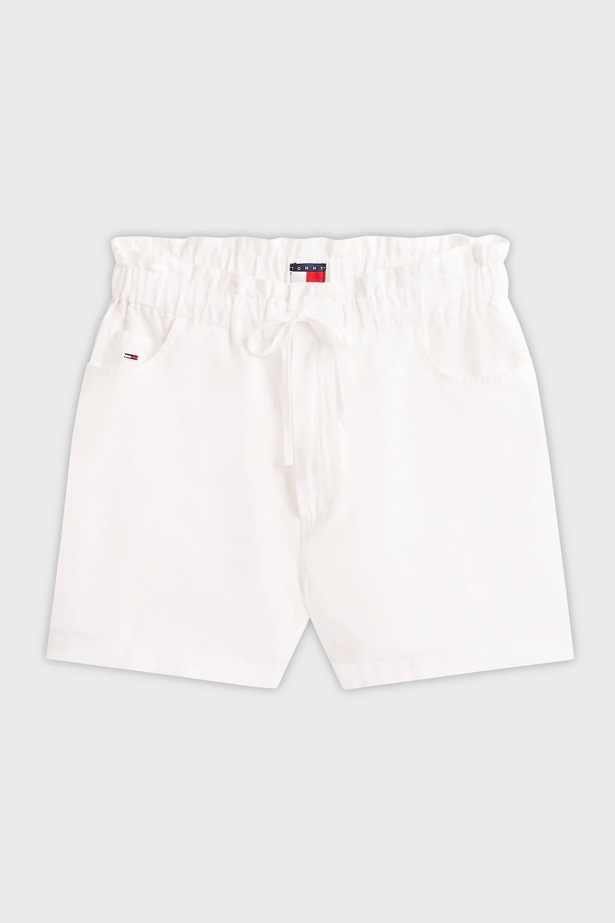 Tommy Jeans Pamuk ve Keten Karışımlı Regular Fit Normal Bel Mini Bayan Short DW0DW20360 YBL BEYAZ - 10