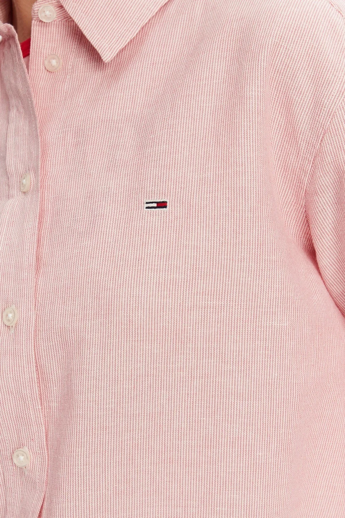 Tommy Jeans Pamuk ve Keten Karışımlı Relaxed Fit Düz Yaka Bayan Gömlek DW0DW20292 TH3 AÇIK PEMBE - 10