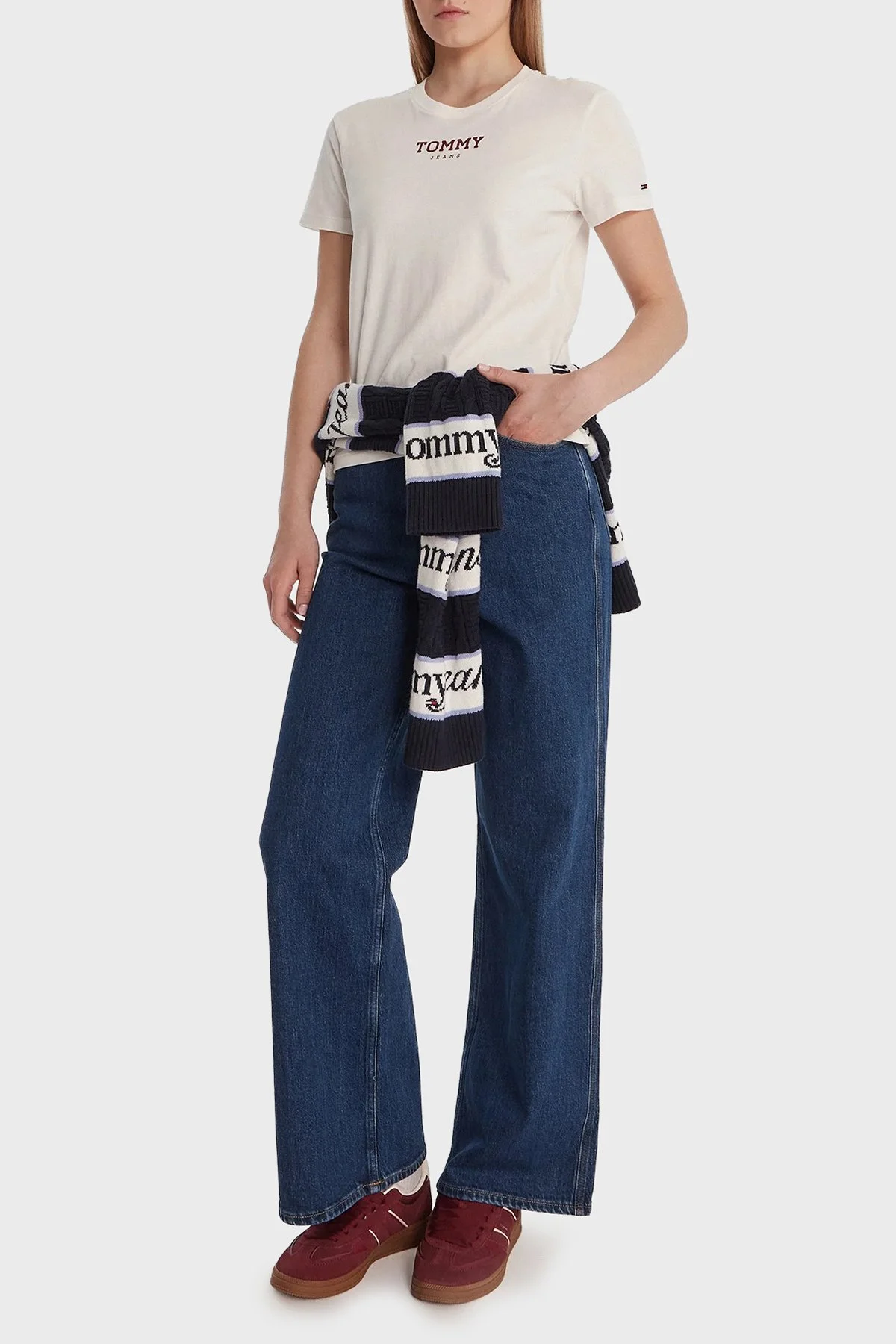 Tommy Jeans Pamuk Wide Leg Yüksel Bel Geniş Paça Jeans Kadın Kot Pantolon DW0DW22438 1BK MAVİ - 2