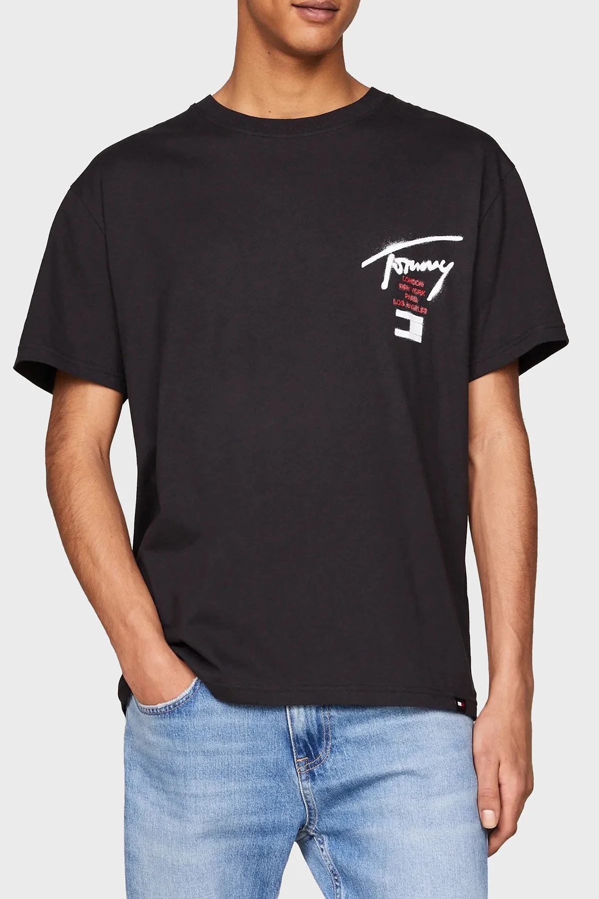 Tommy Jeans Pamuklu Bisiklet Yaka Erkek T Shirt DM0DM18529 BDS SİYAH - 1