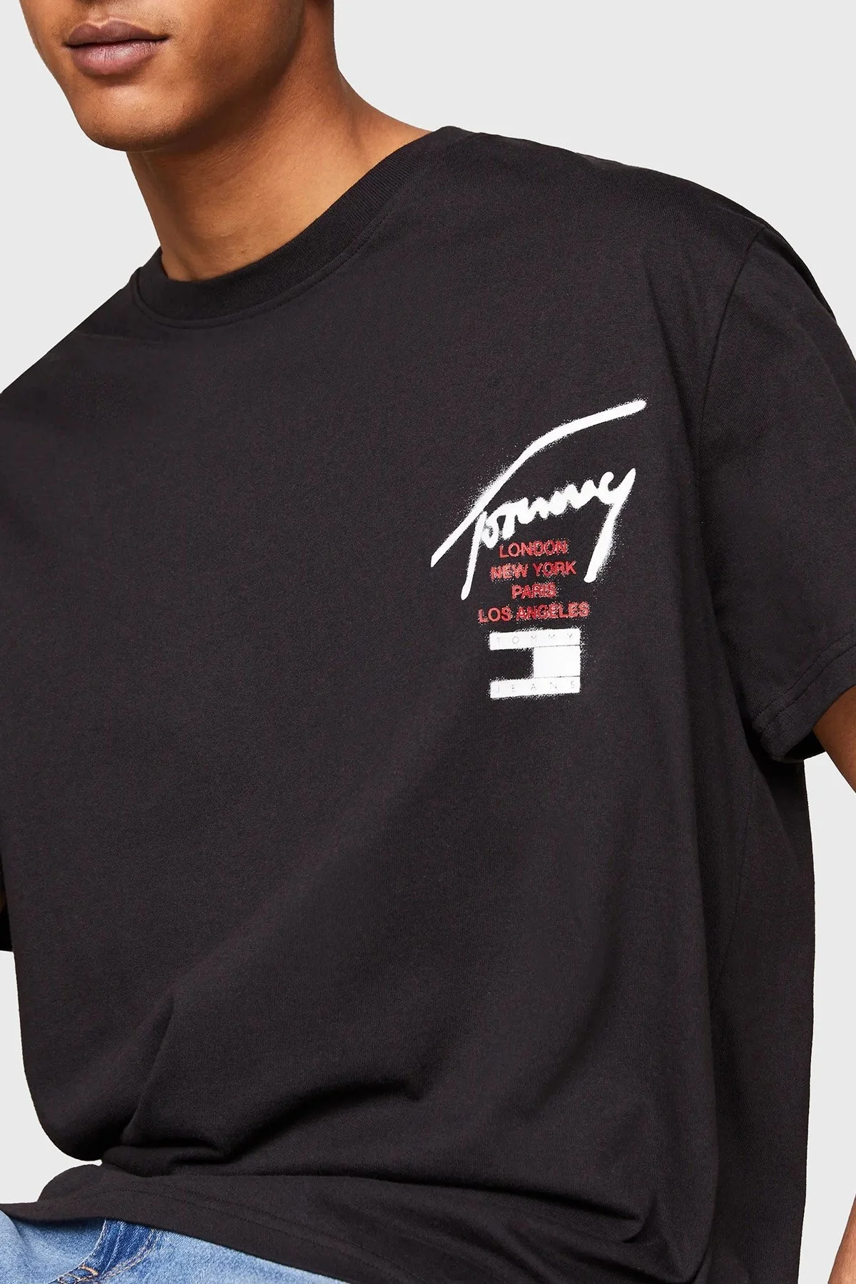 Tommy Jeans Pamuklu Bisiklet Yaka Erkek T Shirt DM0DM18529 BDS SİYAH - 3