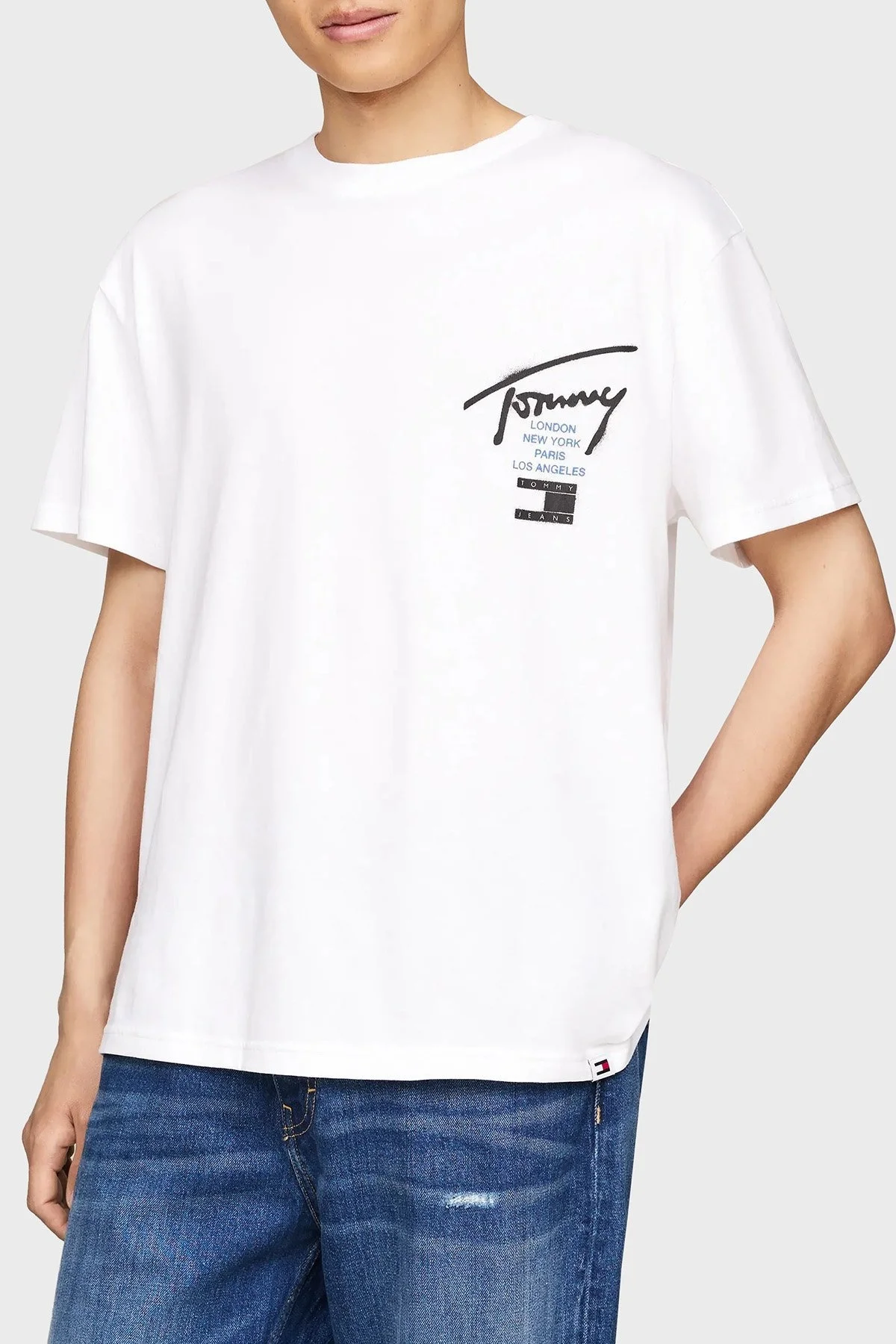 Tommy Jeans Pamuklu Bisiklet Yaka Erkek T Shirt DM0DM18529 YBR BEYAZ - 1