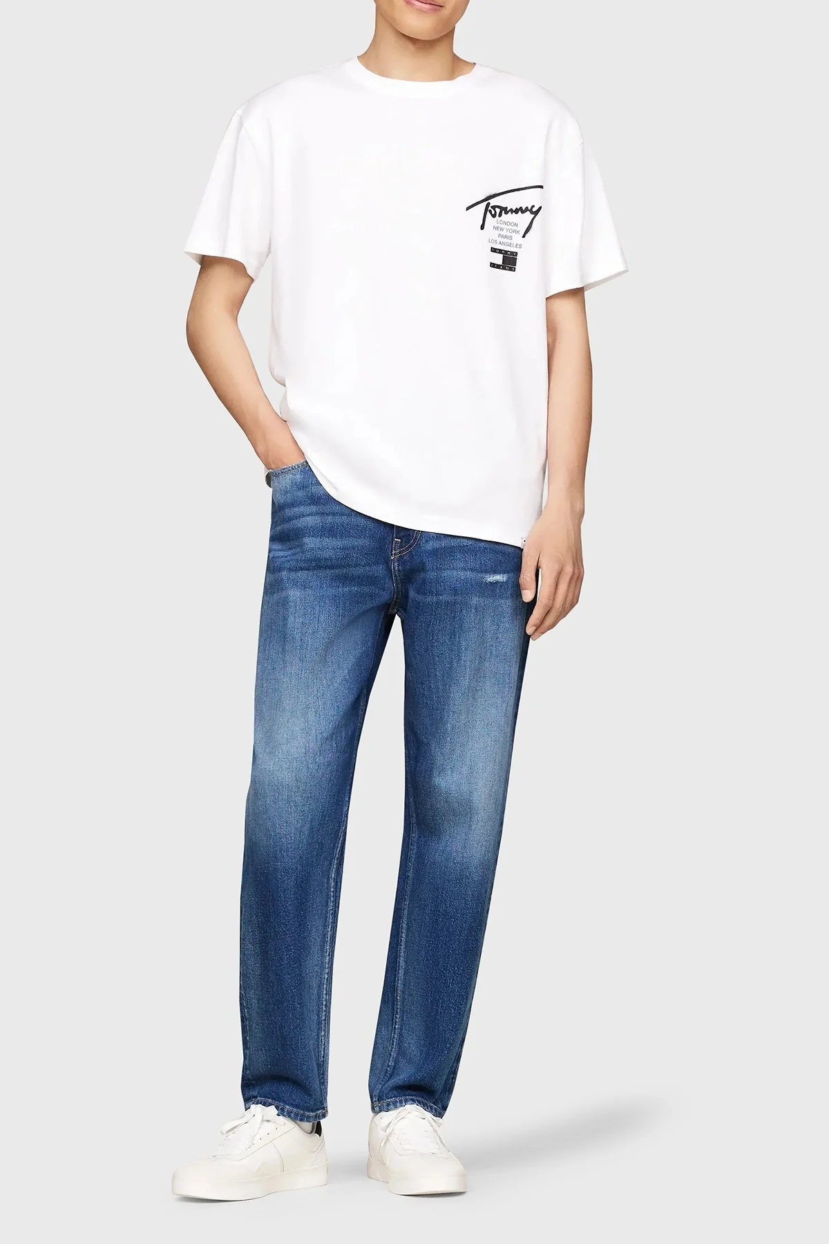 Tommy Jeans Pamuklu Bisiklet Yaka Erkek T Shirt DM0DM18529 YBR BEYAZ - 4
