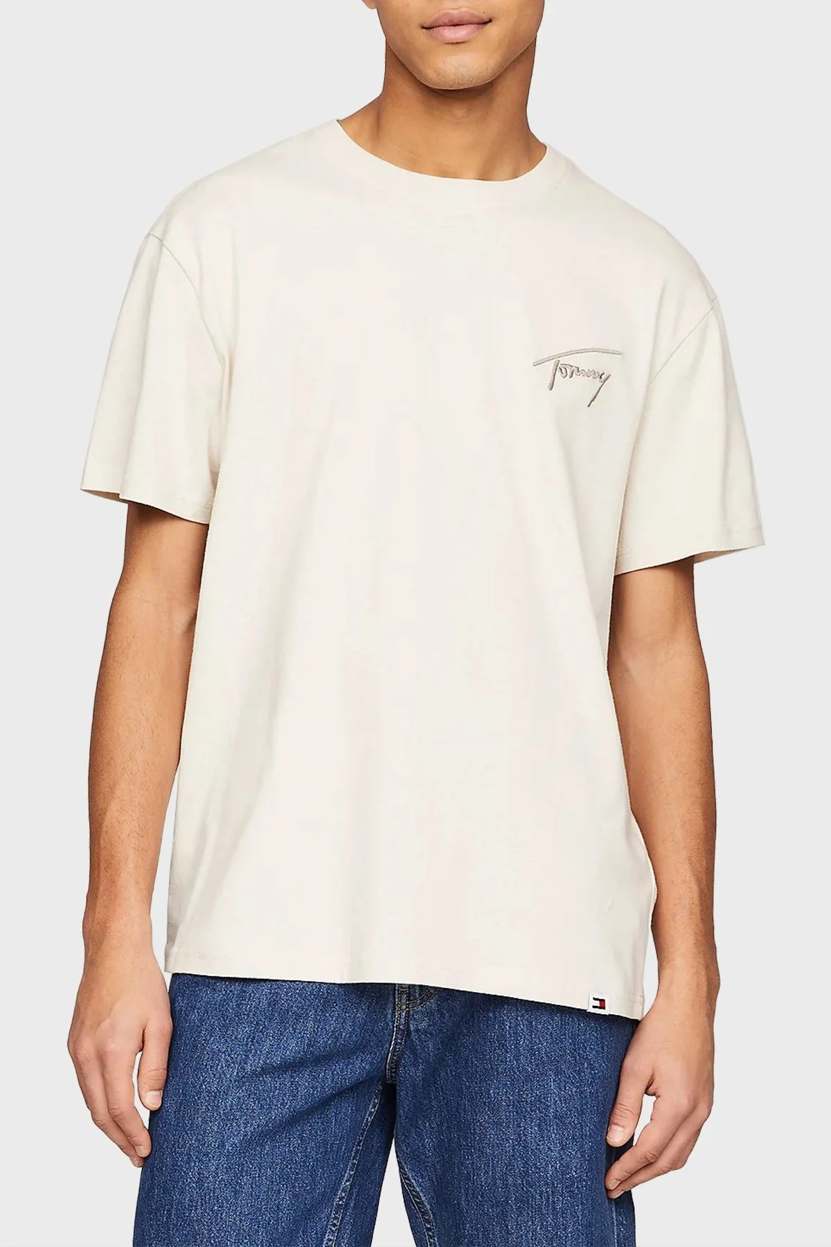 Tommy Jeans Pamuklu Bisiklet Yaka Regular Fit Erkek T Shirt DM0DM17994 ACG BEJ - 1