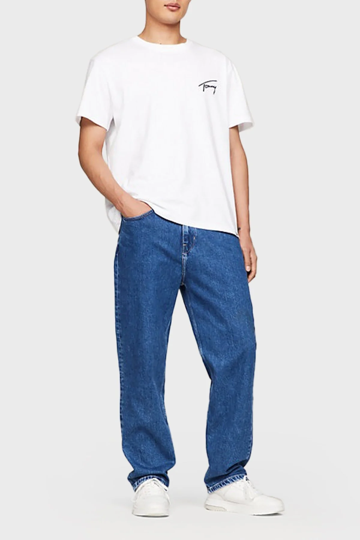 Tommy Jeans Pamuklu Bisiklet Yaka Regular Fit Erkek T Shirt DM0DM17994 YBR BEYAZ - 2