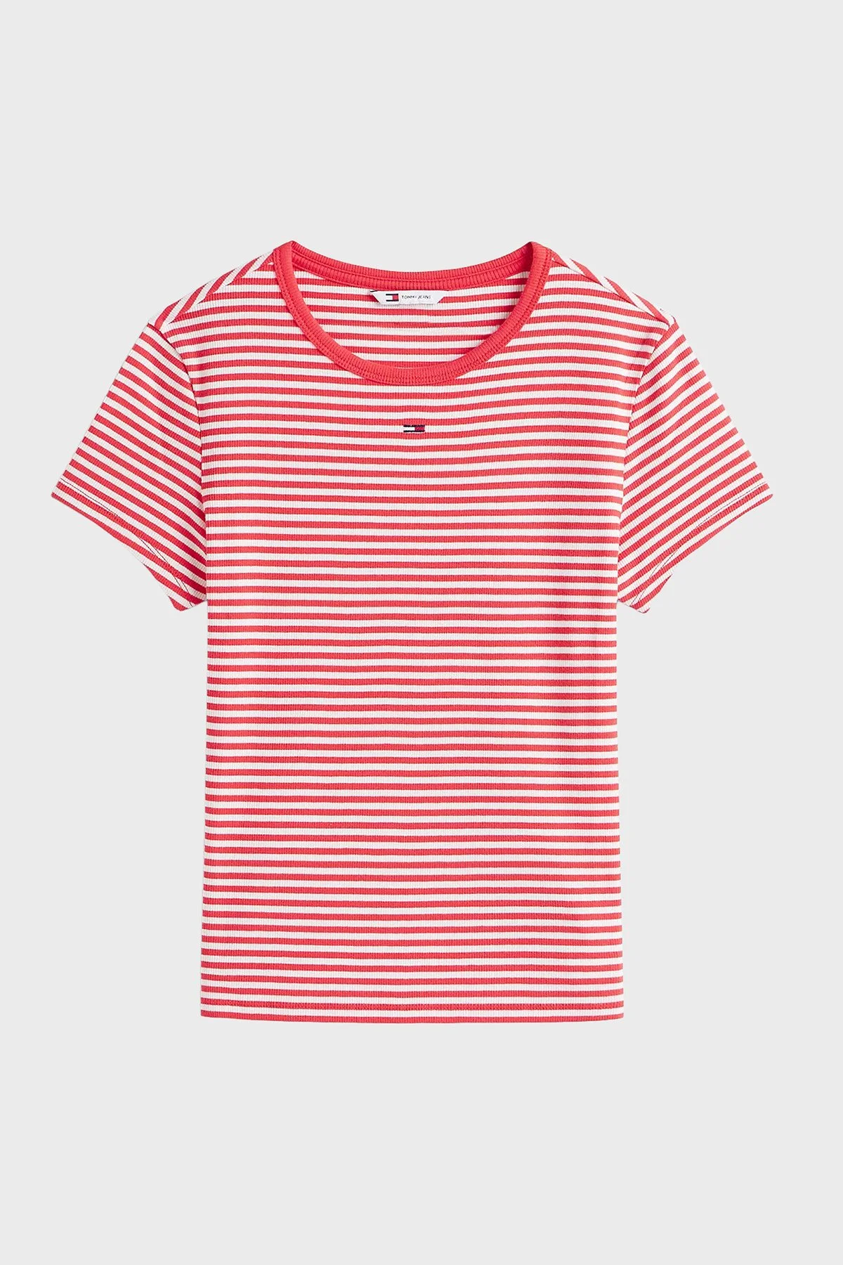 Tommy Jeans Pamuklu Çizgili Slim Fit Bisiklet Yaka Kadın T Shirt DW0DW17383 0EY KIRMIZI-BEYAZ - 5