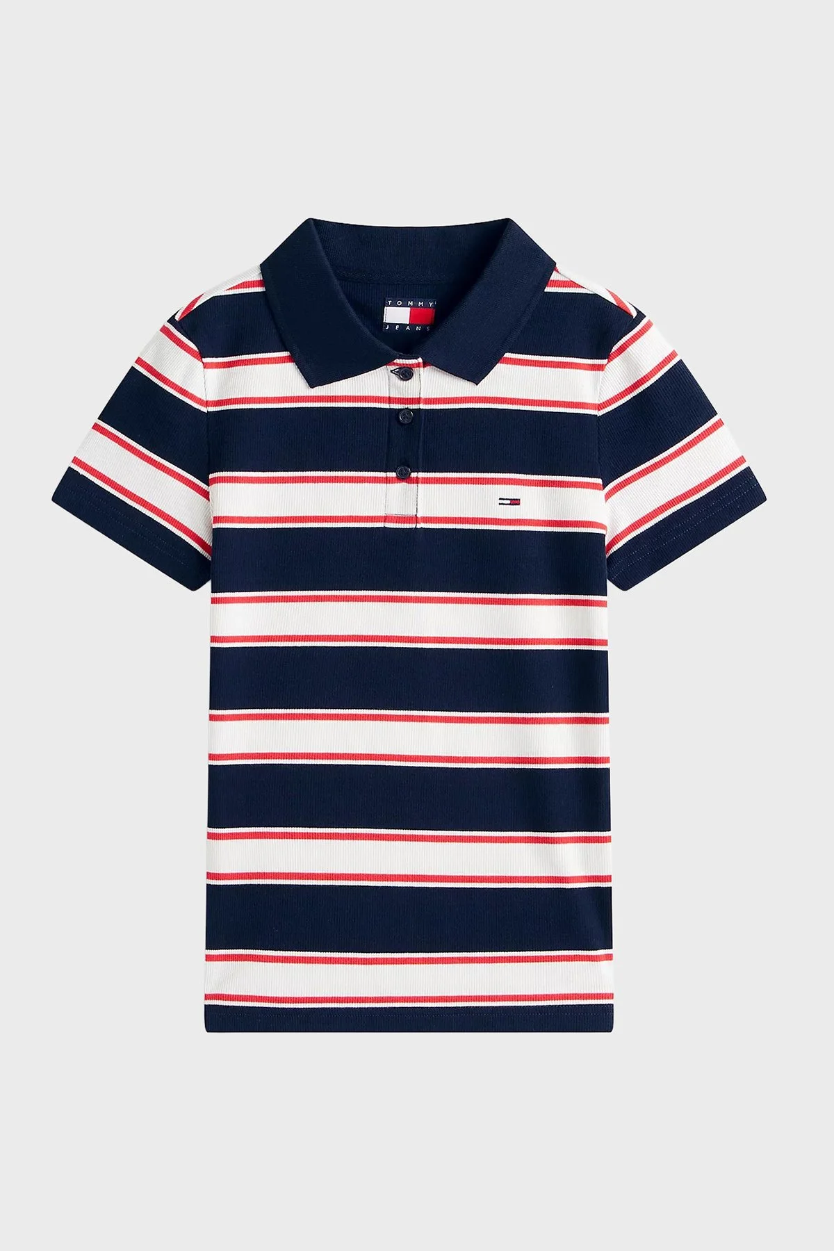 Tommy Jeans Pamuklu Çizgili Slim Fit Düğmeli Kadın Polo Yaka T Shirt DW0DW22327 0A7 LACİVERT-BEYAZ - 5