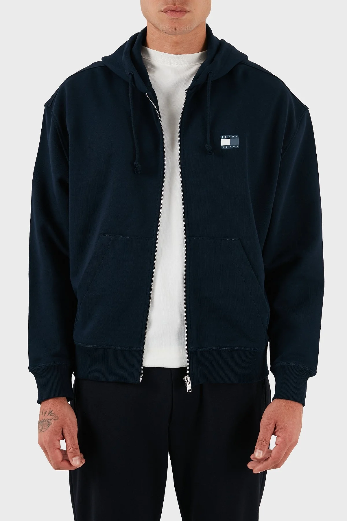 Tommy Jeans Pamuklu Comfort Fit Kapüşonlu Fermuarlı Logolu Erkek Sweat DM0DM21626 C1G LACİVERT - 4