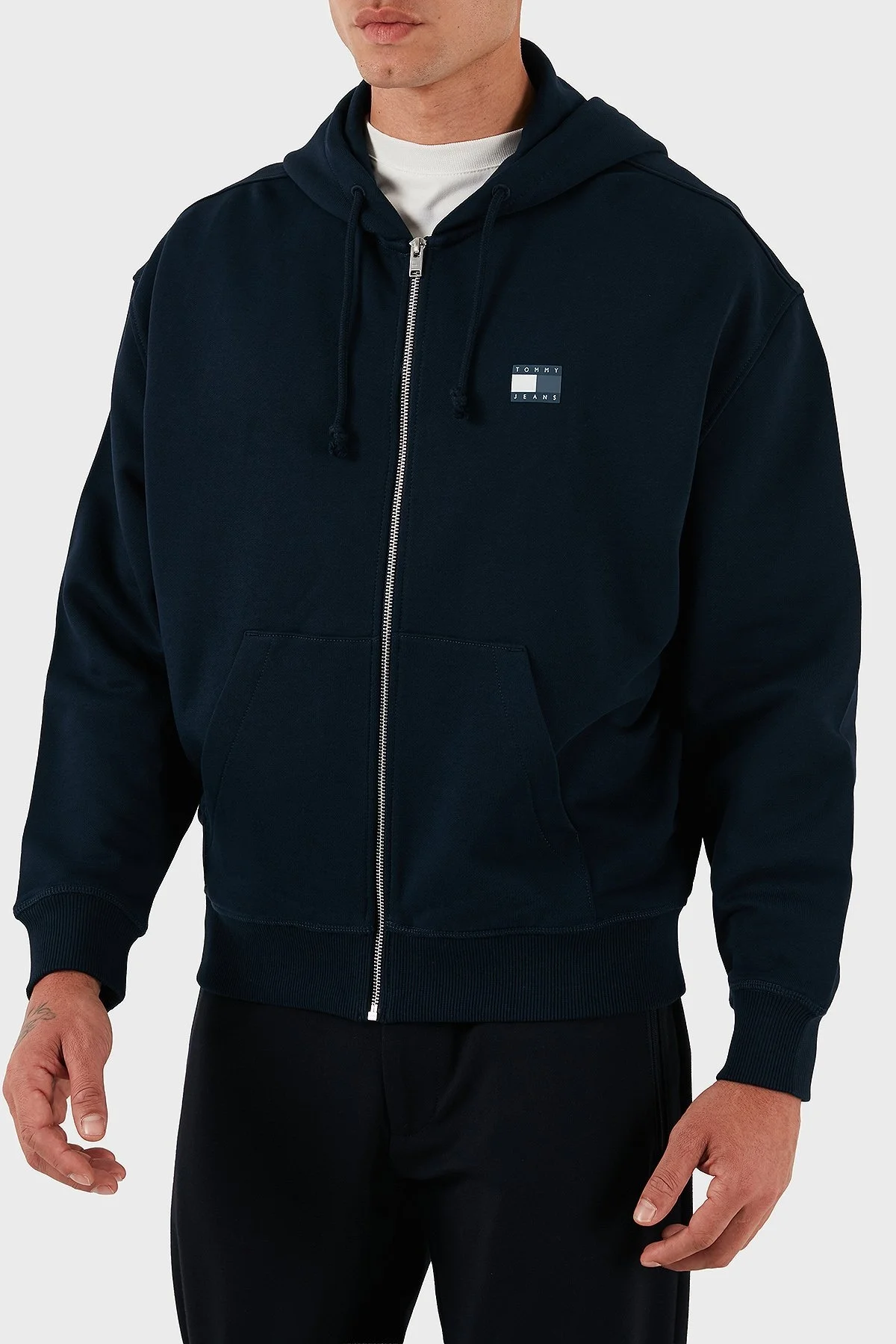 Tommy Jeans Pamuklu Comfort Fit Kapüşonlu Fermuarlı Logolu Erkek Sweat DM0DM21626 C1G LACİVERT - 5