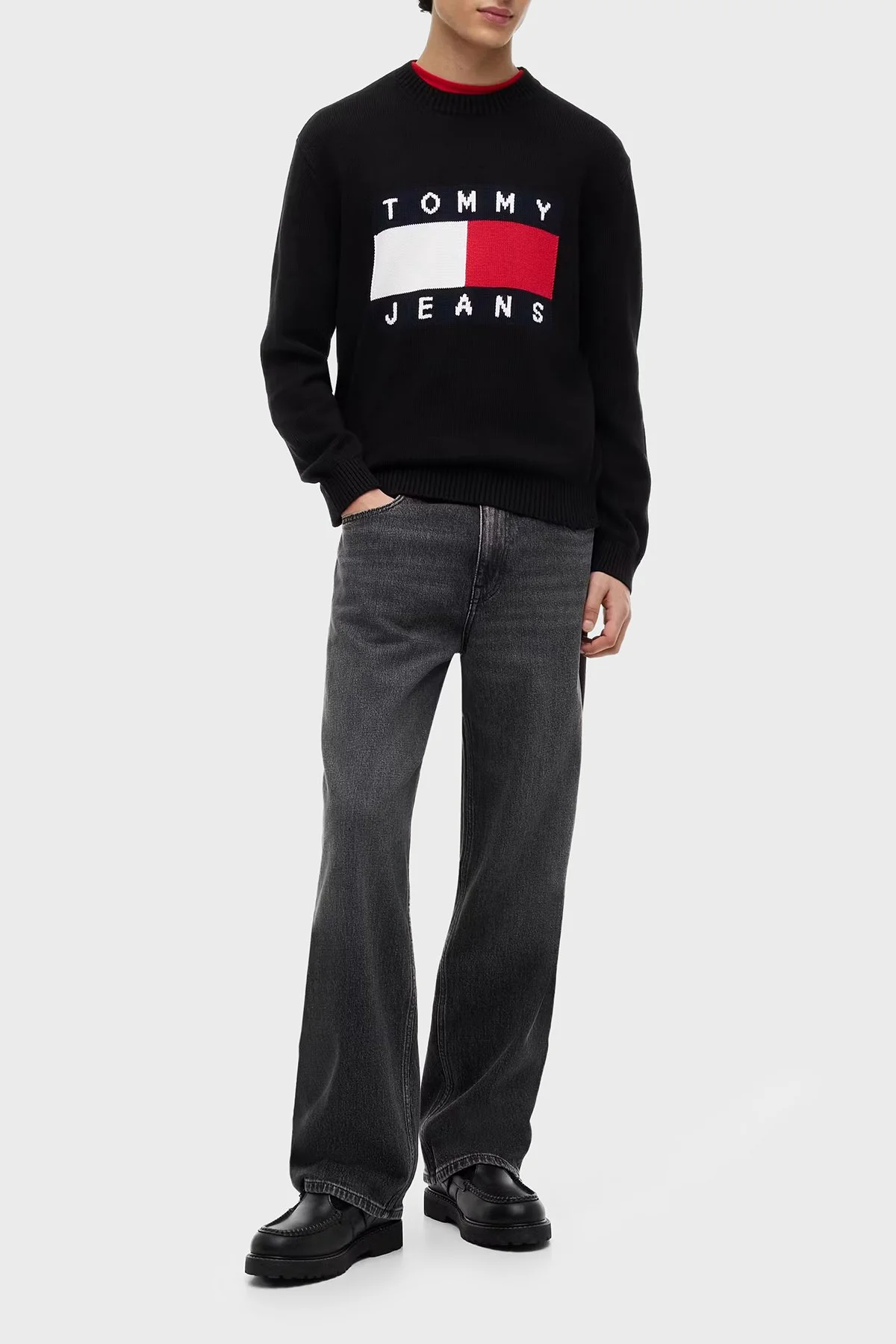 Tommy Jeans Pamuklu Logolu Regular Fit Erkek Kazak DM0DM23413 BDS Siyah - 3