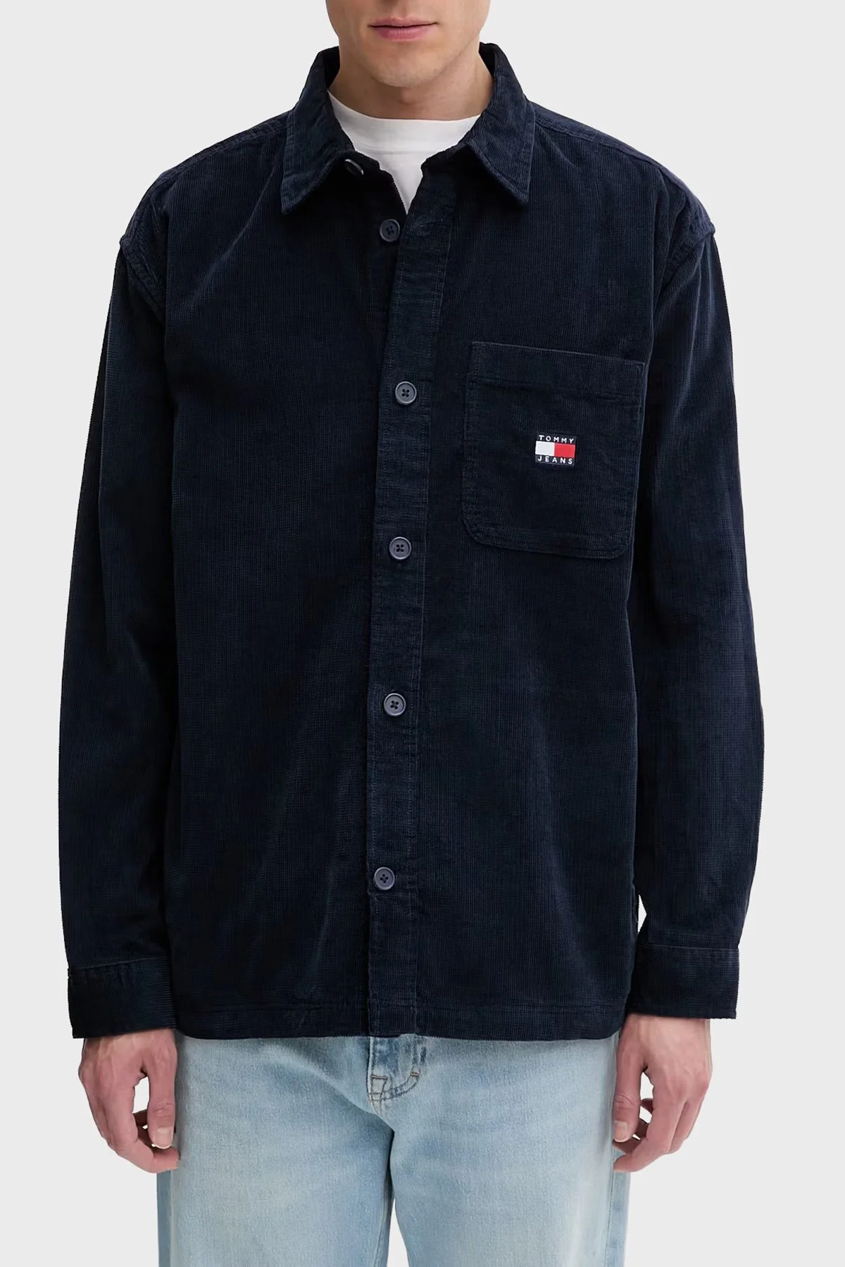 Tommy Jeans Pamuklu Loose Fit Uzun Kollu Kadife Erkek Gömlek DM0DM21698 C1G Lacivert - 1