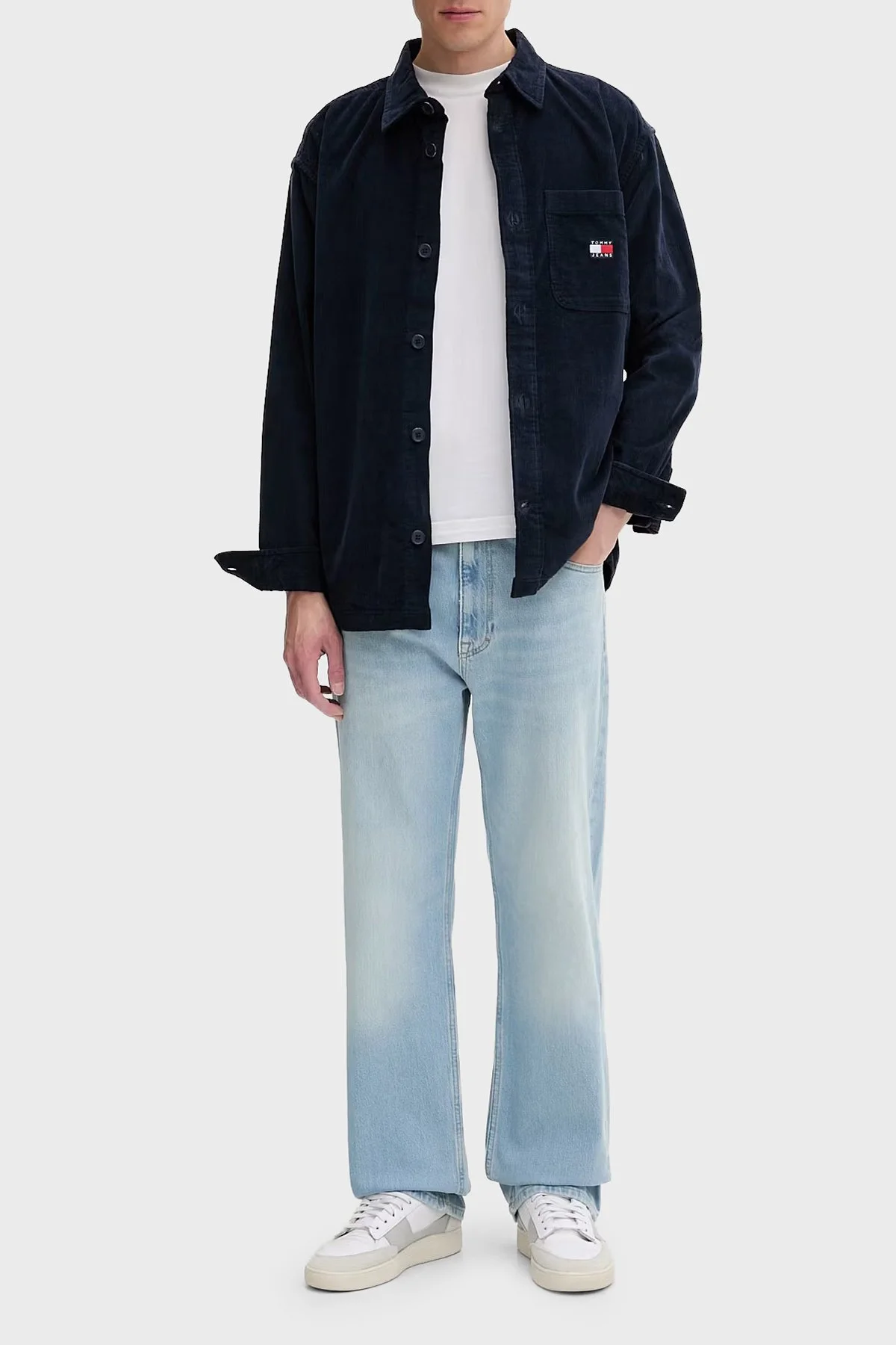 Tommy Jeans Pamuklu Loose Fit Uzun Kollu Kadife Erkek Gömlek DM0DM21698 C1G Lacivert - 3