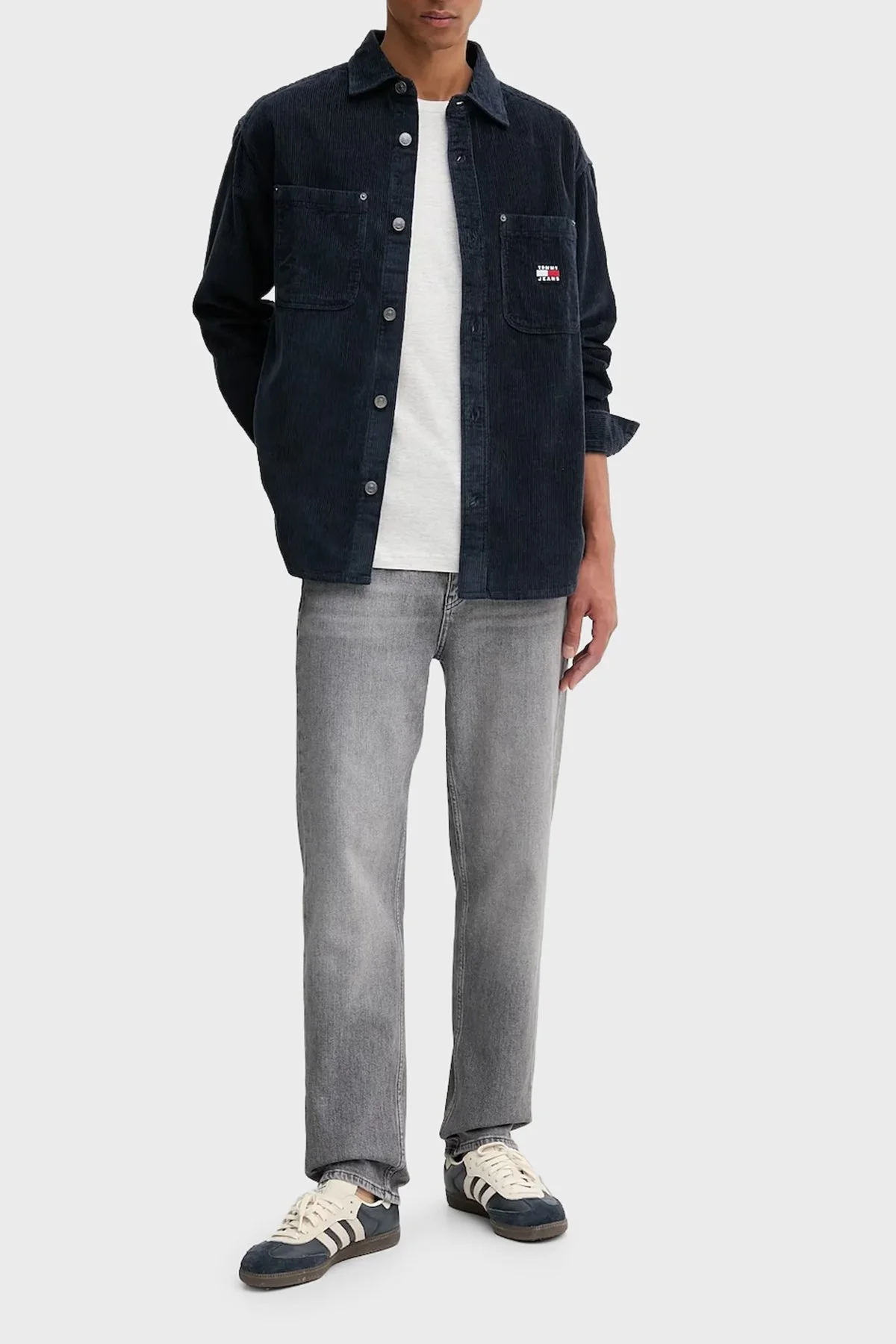 Tommy Jeans Pamuklu Loose Fit Uzun Kollu Kadife Erkek Gömlek DM0DM22016 C1G LACİVERT - 2