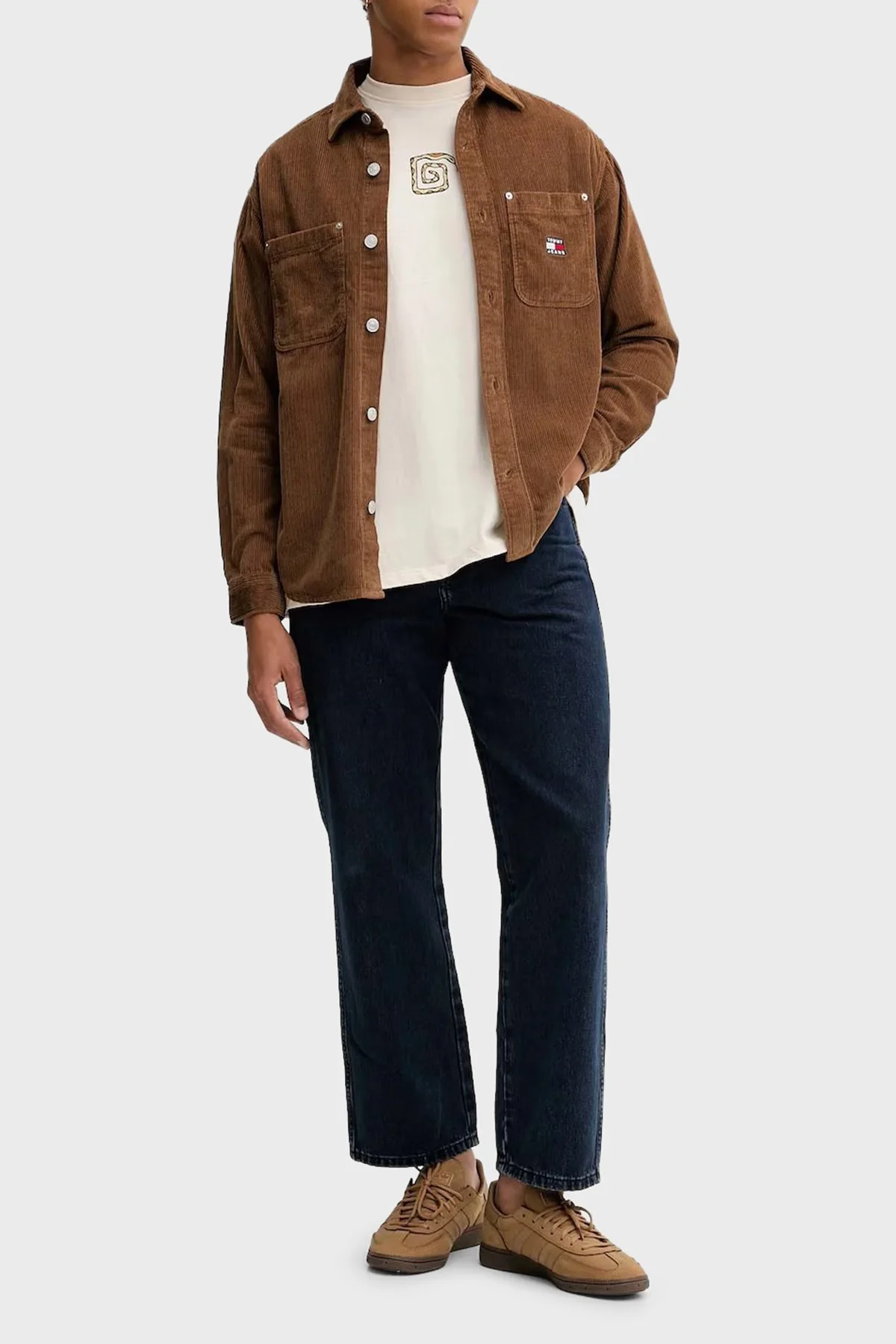 Tommy Jeans Pamuklu Loose Fit Uzun Kollu Kadife Erkek Gömlek DM0DM22016 GVP KAHVE - 2