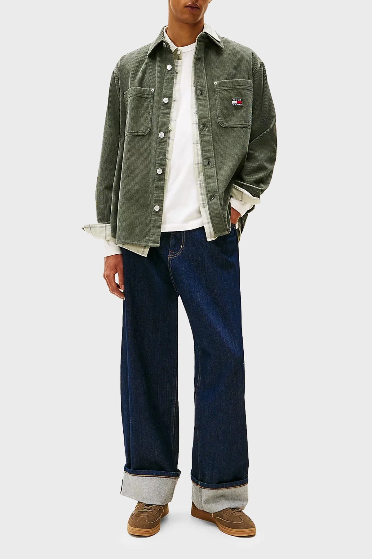 Tommy Jeans Pamuklu Loose Fit Uzun Kollu Kadife Erkek Gömlek DM0DM22016 MRH KOYU YEŞİL - 2