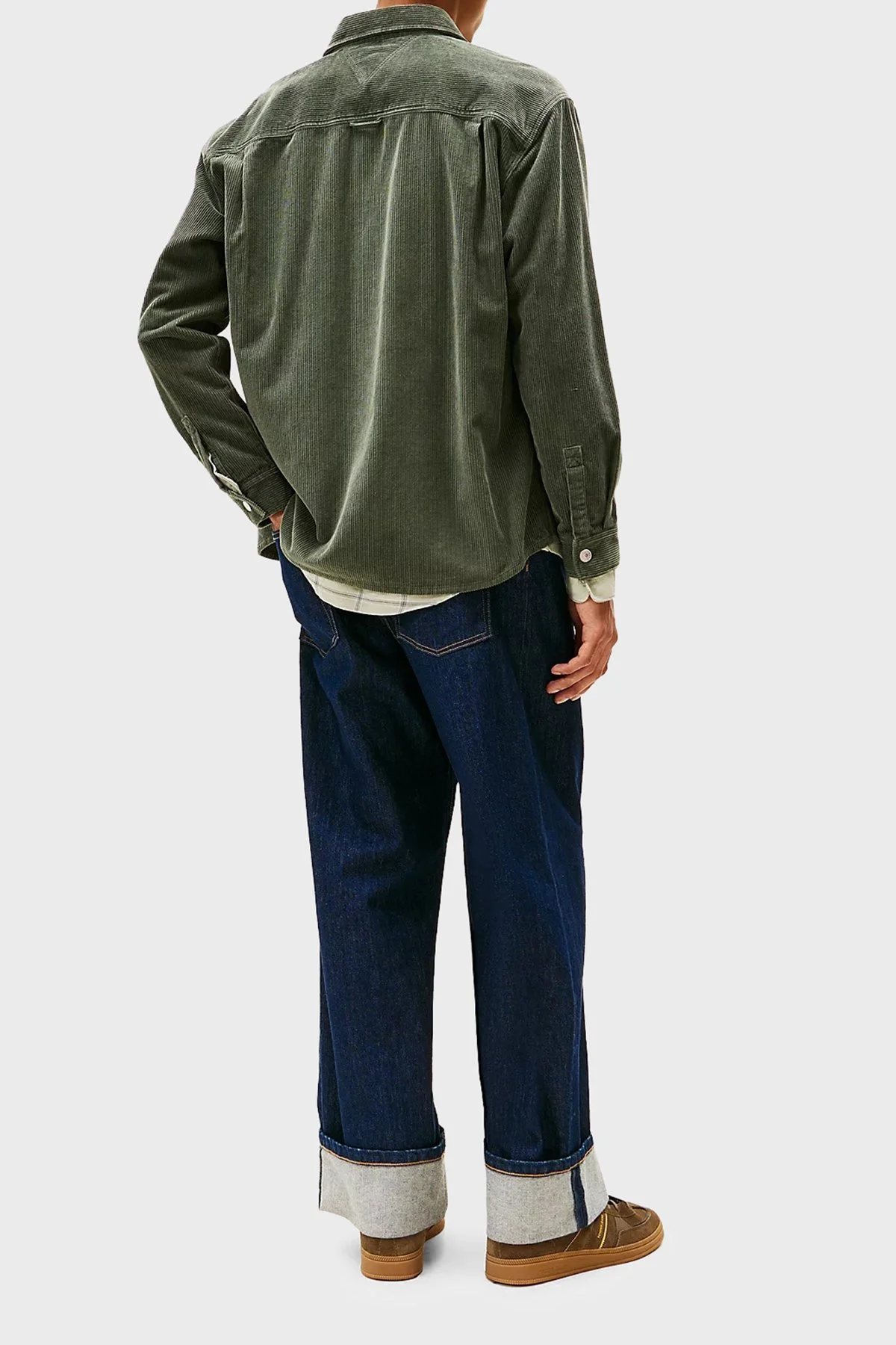 Tommy Jeans Pamuklu Loose Fit Uzun Kollu Kadife Erkek Gömlek DM0DM22016 MRH KOYU YEŞİL - 3