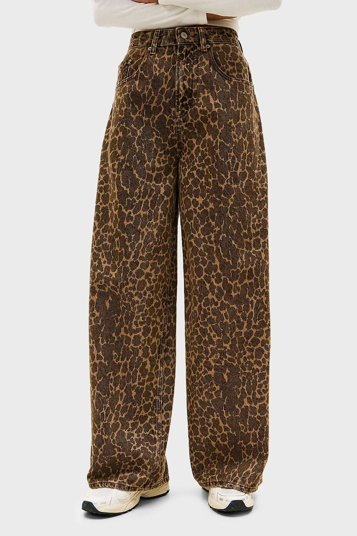 Tommy Jeans Pamuklu Loose Fit Yüksek Bel Bol Paça Bayan Pantolon DW0DW21833 1CE LEOPAR - 2