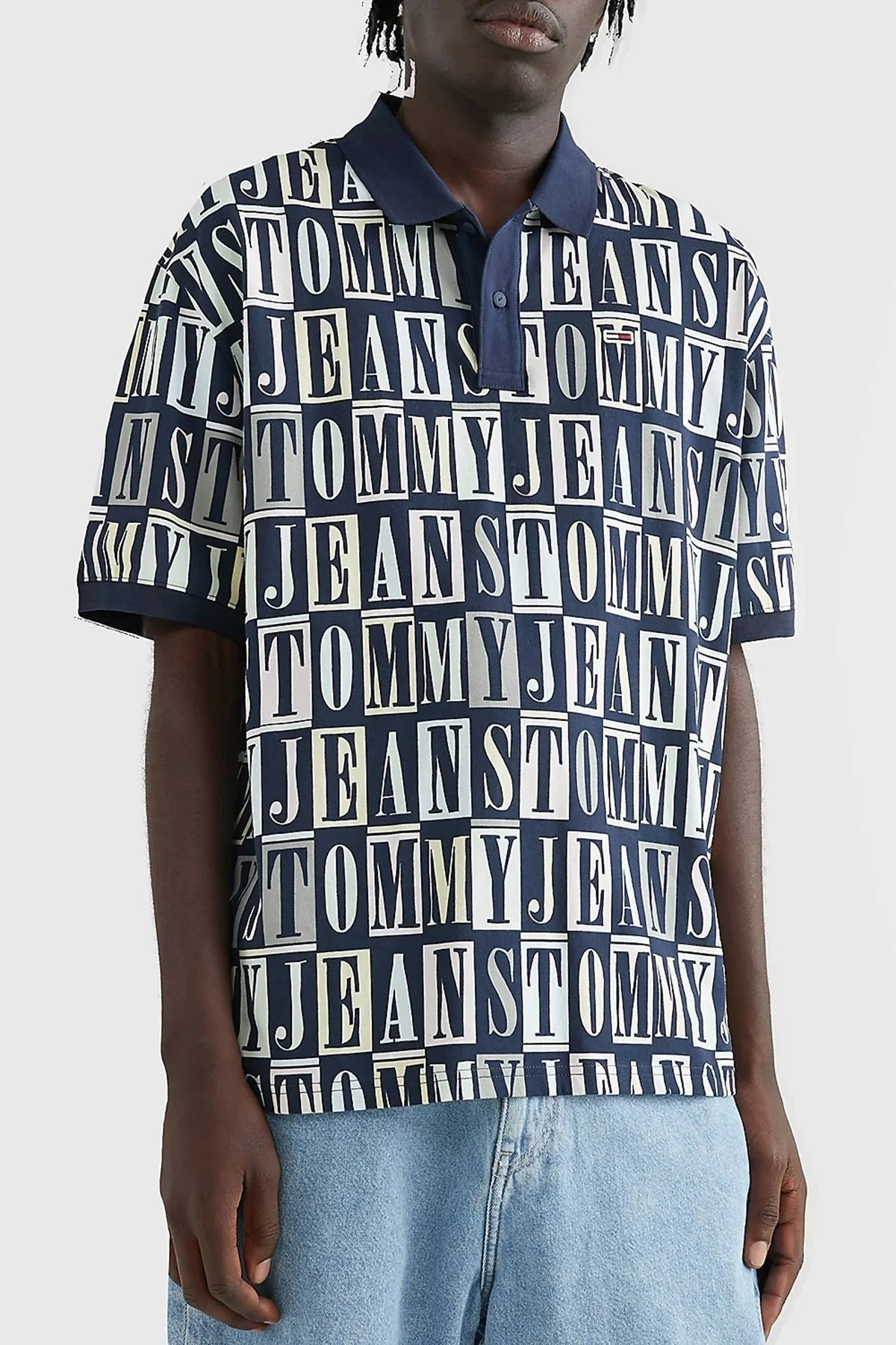 Tommy Jeans Pamuklu Oversize Fit Düğmeli Erkek Polo T Shirt DM0DM16299 DX2 LACİVERT - 1
