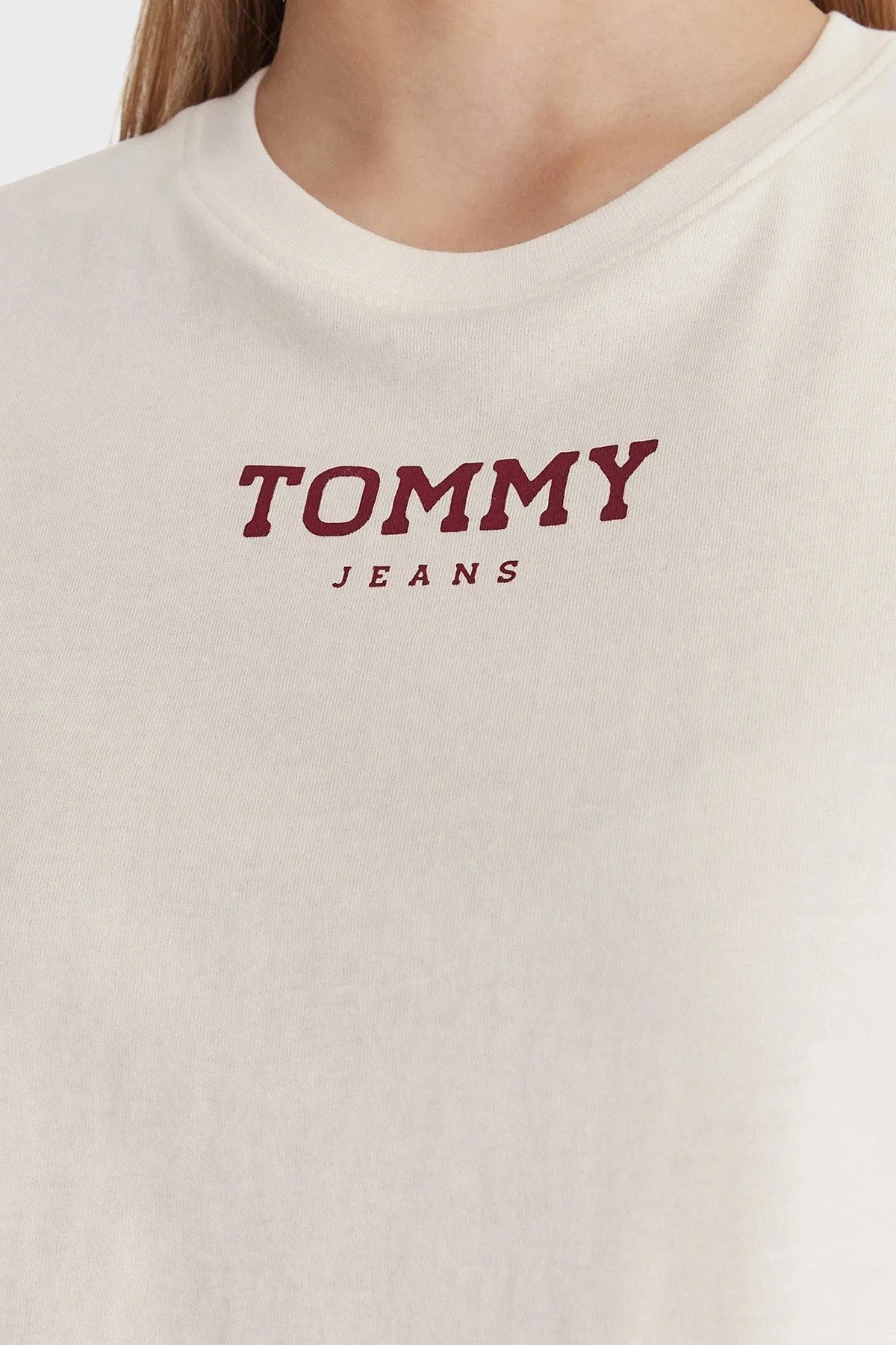 Tommy Jeans Pamuklu Regular Fit Bisiket Yaka Bayan T Shirt DW0DW21842 YBL BEYAZ - 4