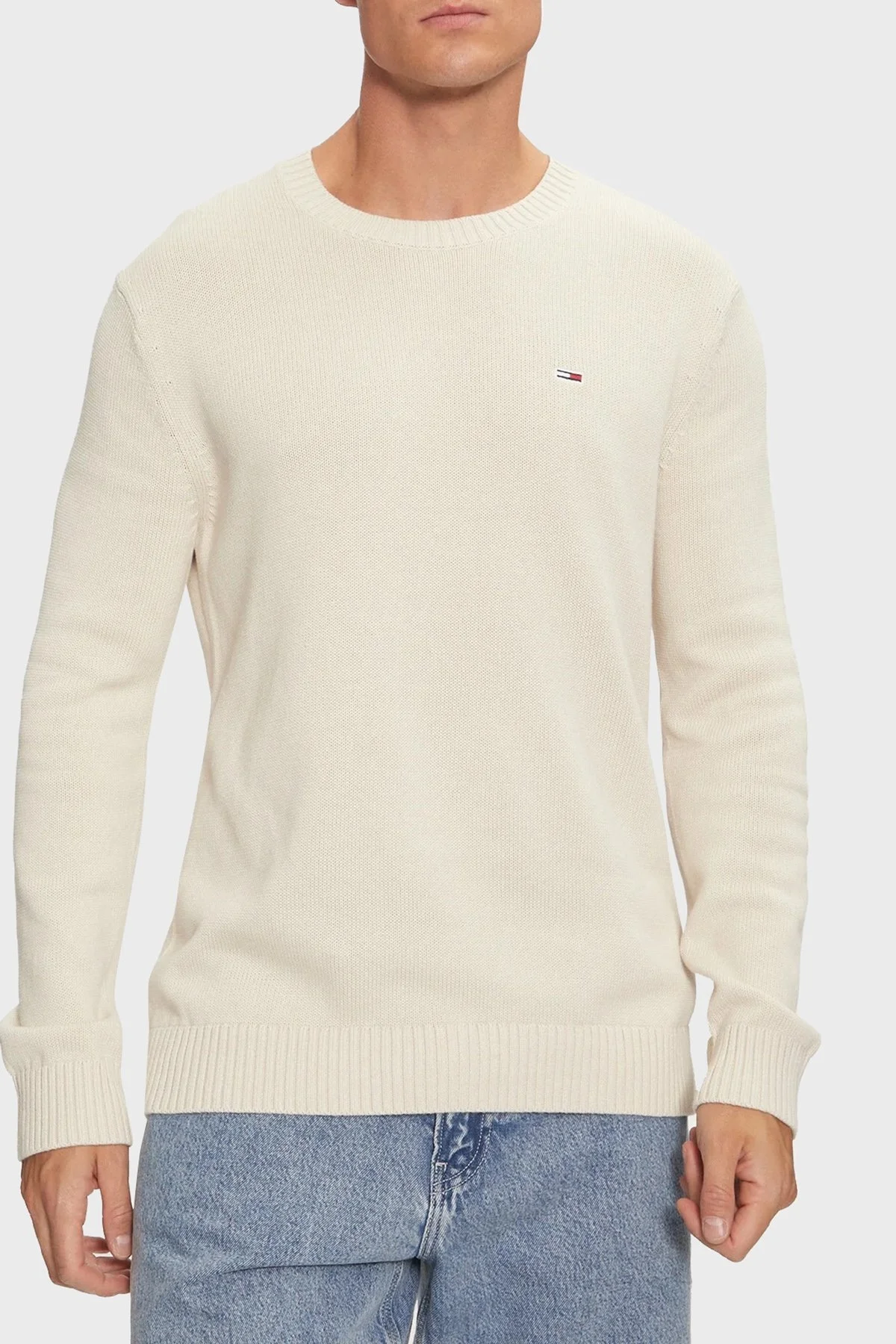 Tommy Jeans Pamuklu Regular Fit Bisiklet Yaka Erkek Kazak DM0DM18370 ACG BEJ - 1