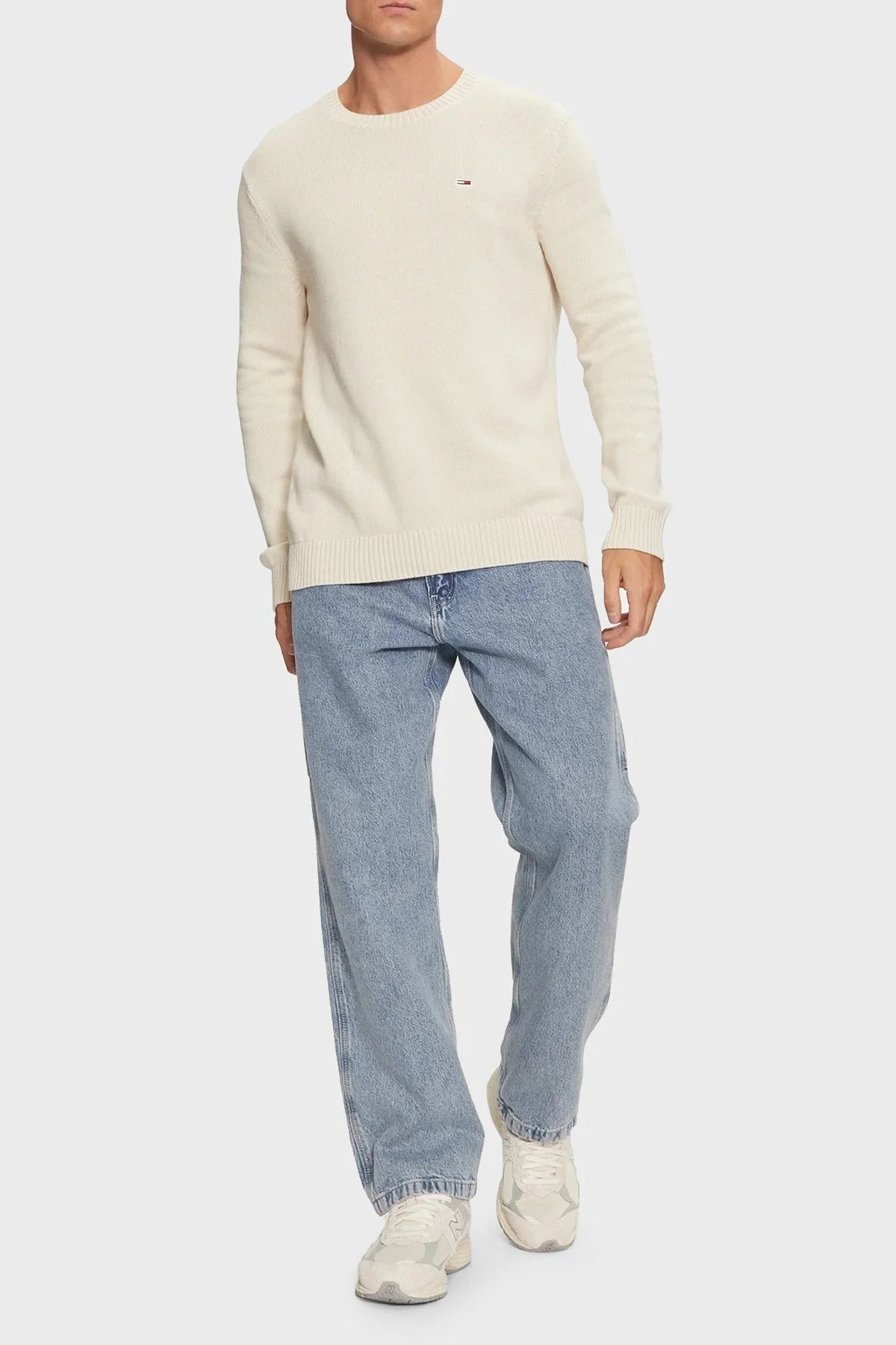 Tommy Jeans Pamuklu Regular Fit Bisiklet Yaka Erkek Kazak DM0DM18370 ACG BEJ - 2