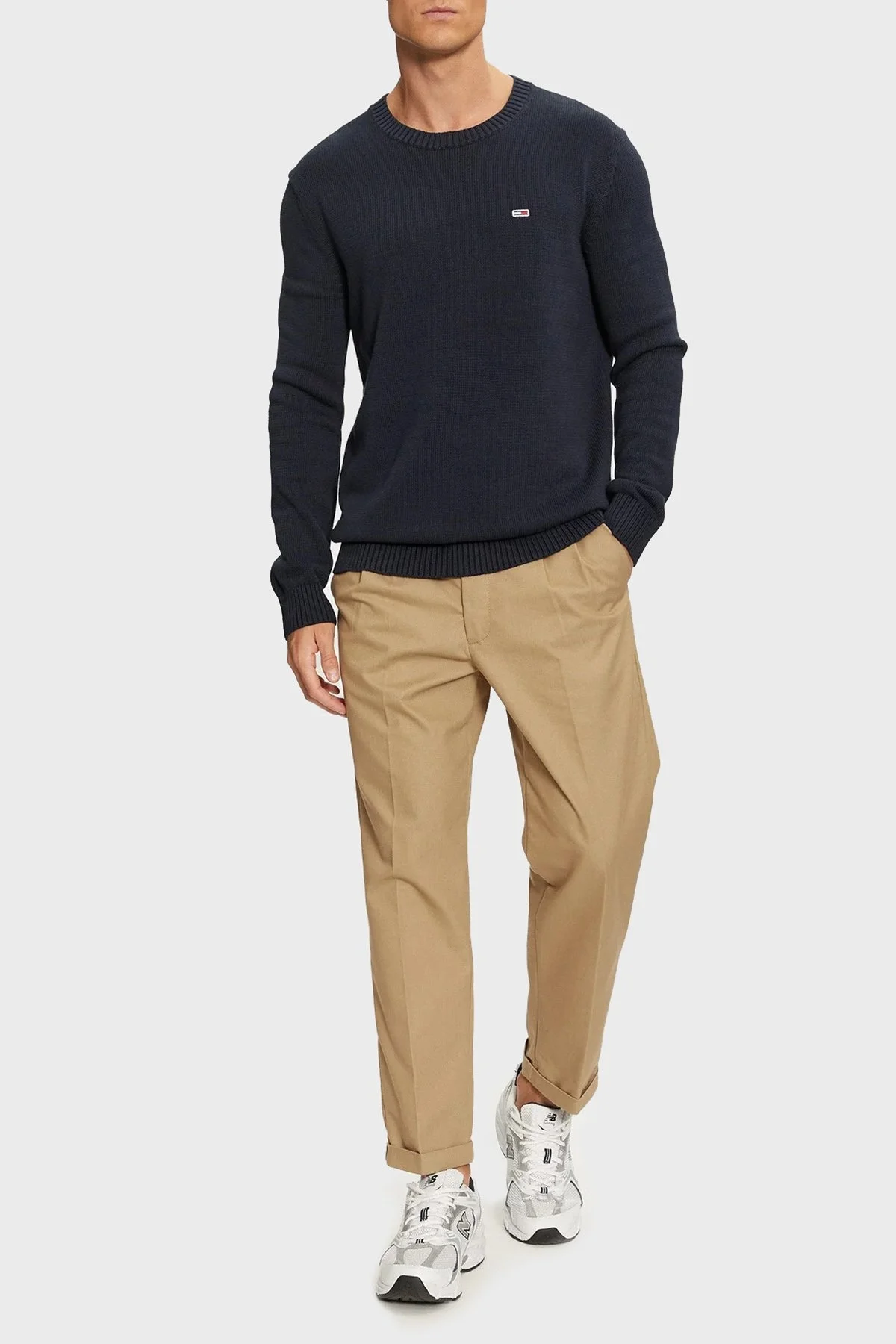 Tommy Jeans Pamuklu Regular Fit Bisiklet Yaka Erkek Kazak DM0DM18370 C1G LACİVERT - 2