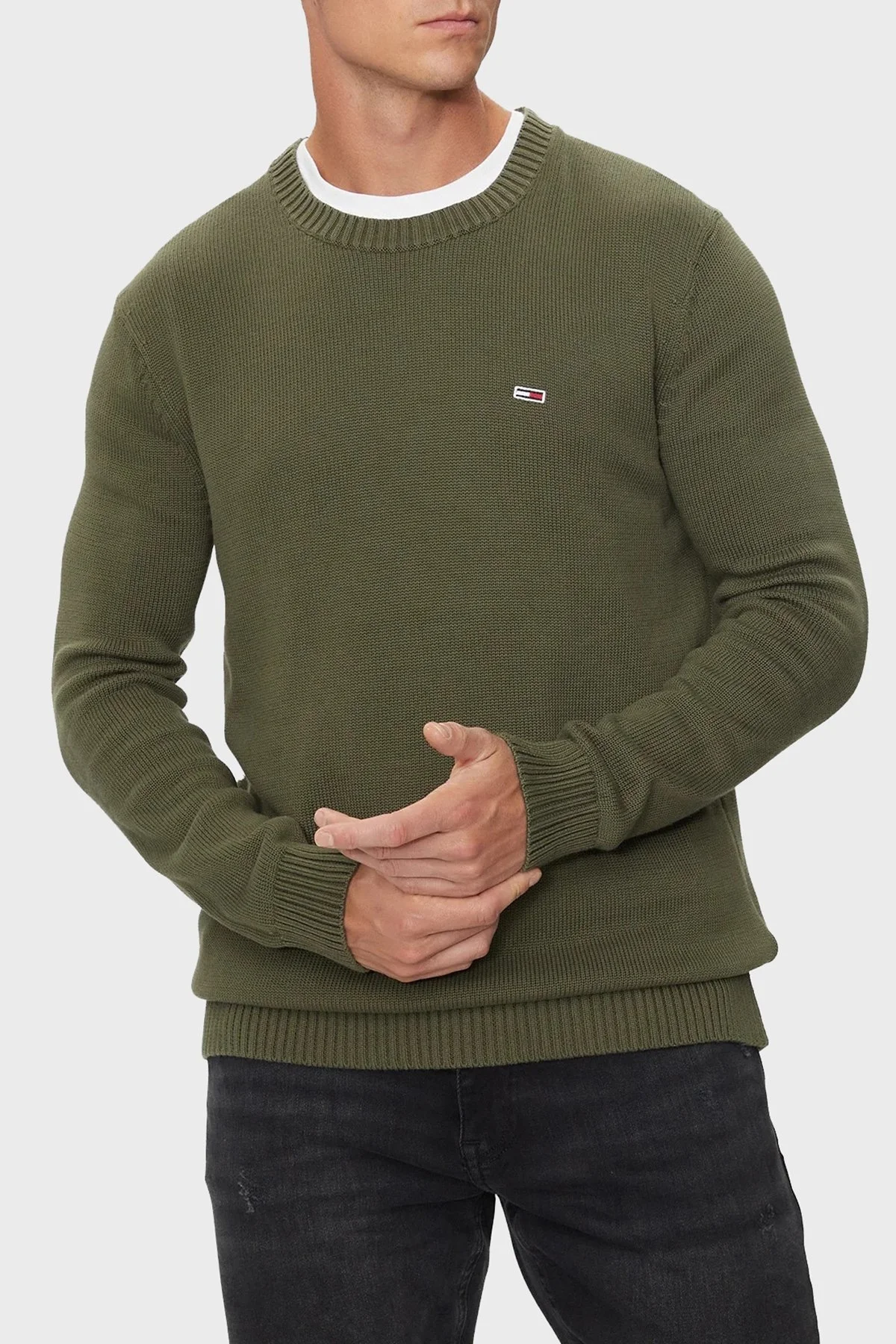 Tommy Jeans Pamuklu Regular Fit Bisiklet Yaka Erkek Kazak DM0DM18370 M12 YEŞİL - 1