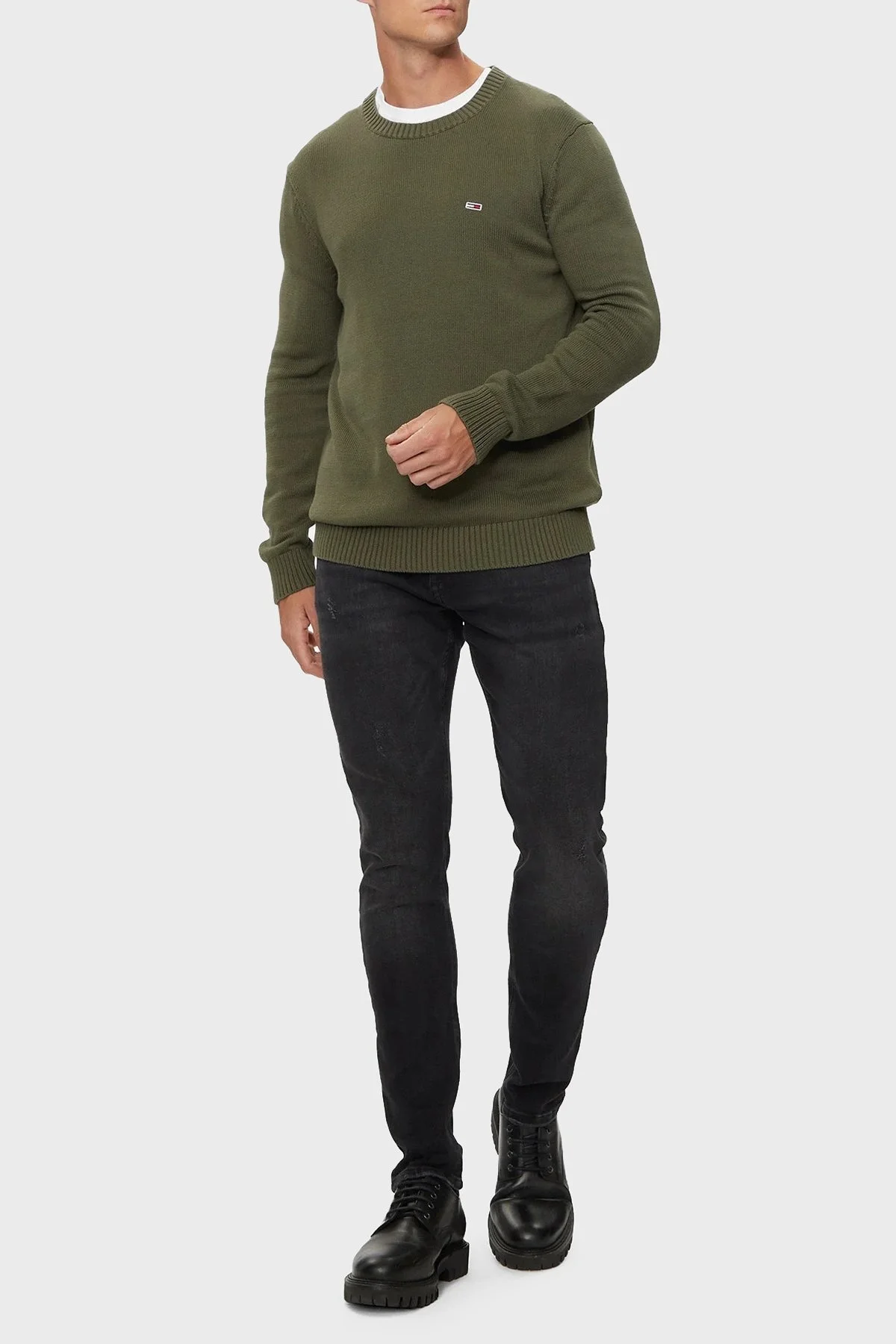 Tommy Jeans Pamuklu Regular Fit Bisiklet Yaka Erkek Kazak DM0DM18370 M12 YEŞİL - 3