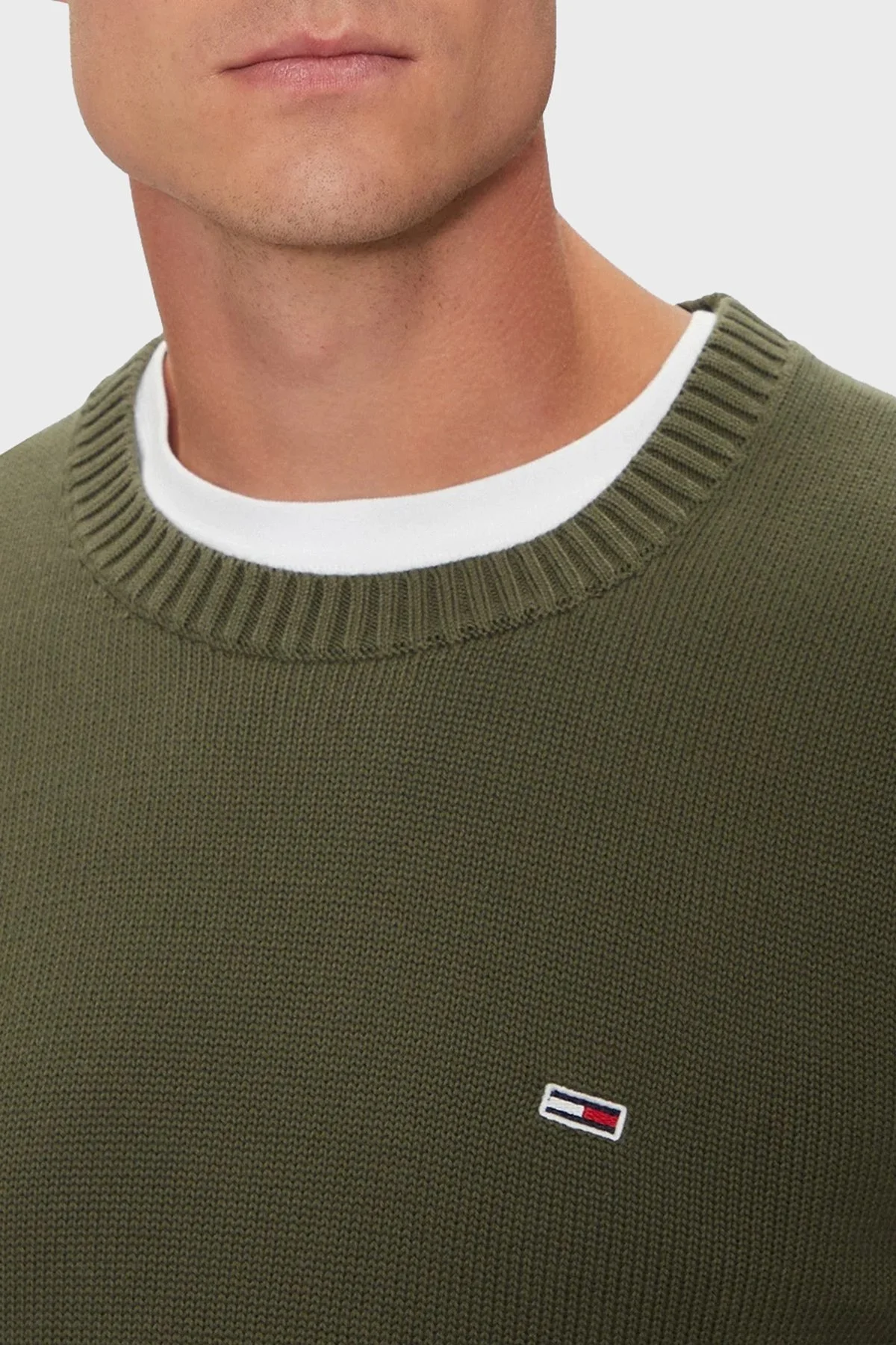 Tommy Jeans Pamuklu Regular Fit Bisiklet Yaka Erkek Kazak DM0DM18370 M12 YEŞİL - 4