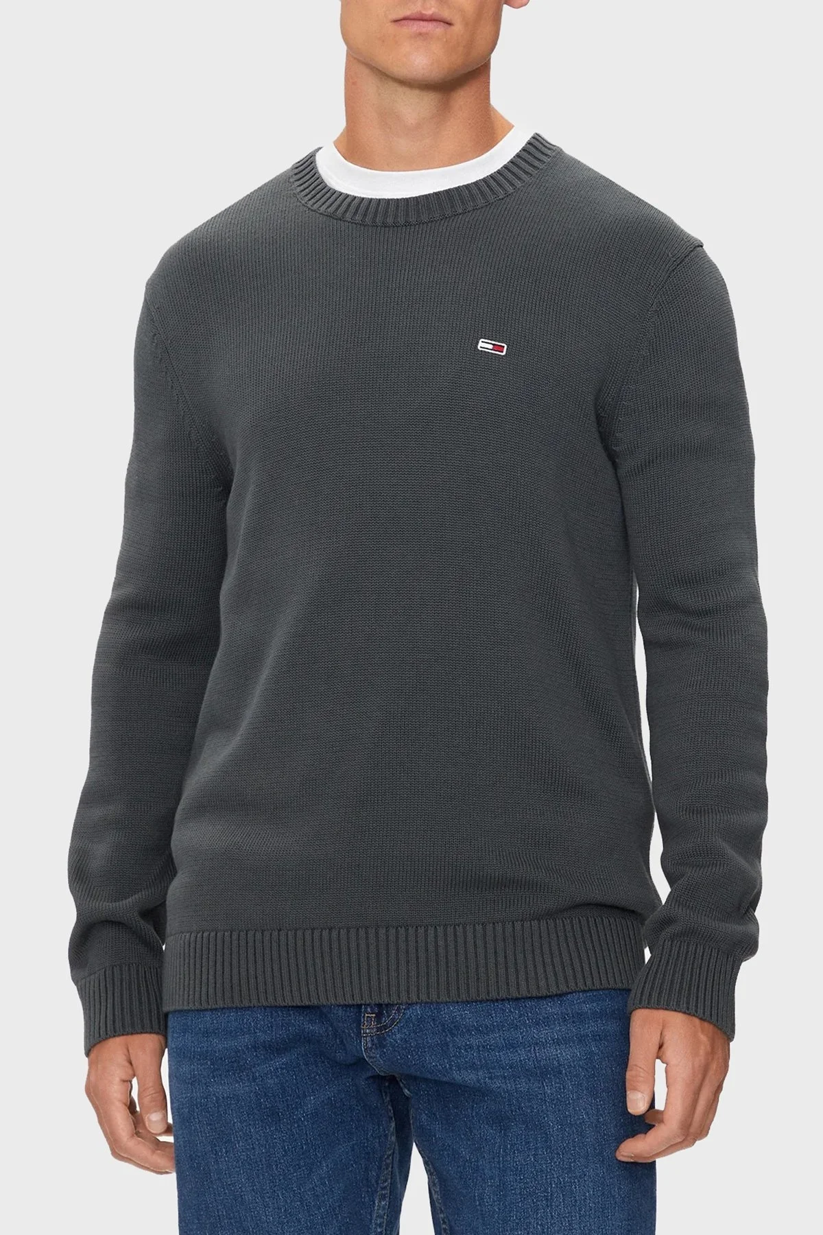 Tommy Jeans Pamuklu Regular Fit Bisiklet Yaka Erkek Kazak DM0DM18370 PUB KOYU GRİ - 1